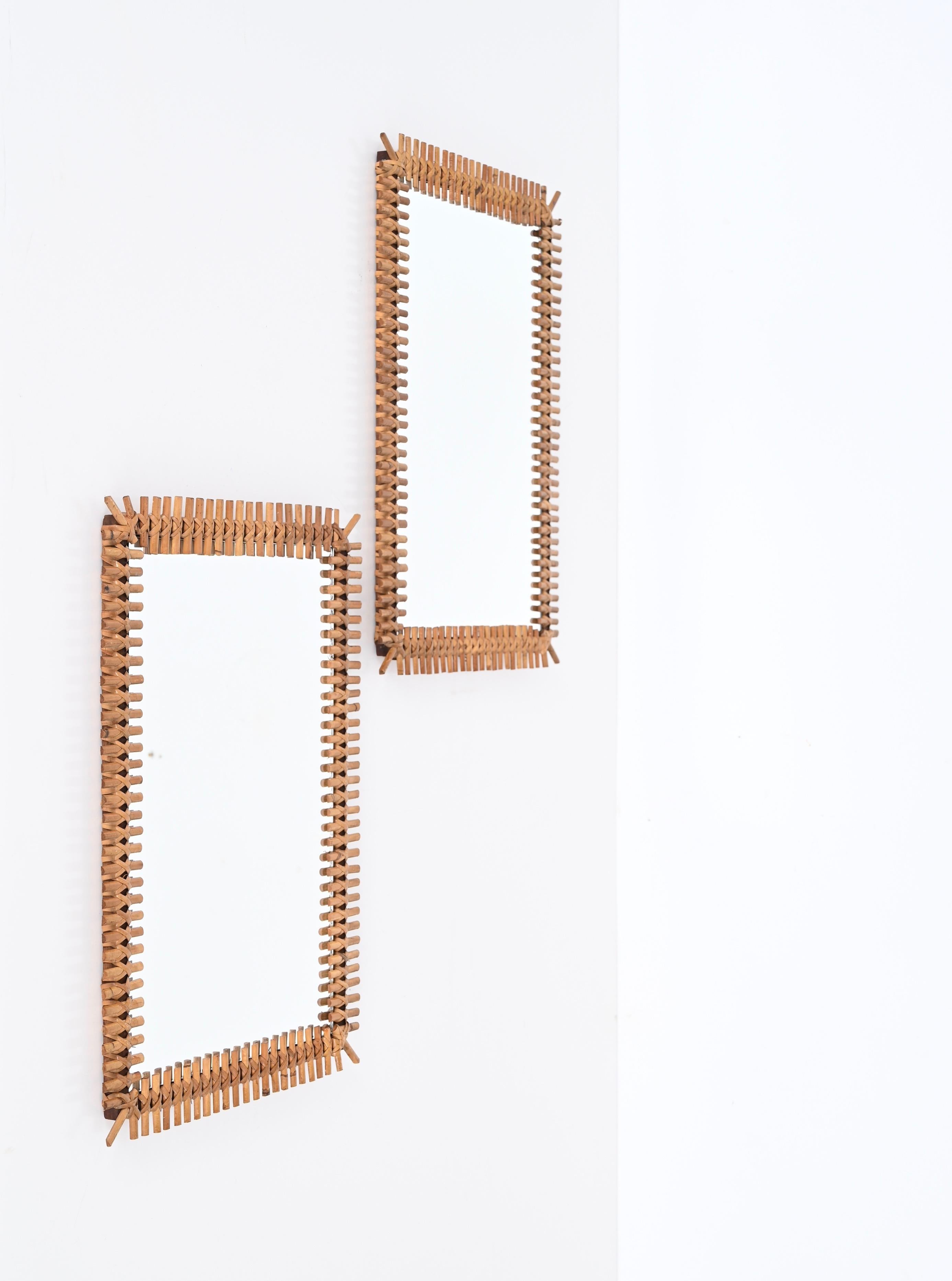 Midcentury Pair of French Riviera Bamboo and Rattan Rectangular Mirrors, 1970s 8