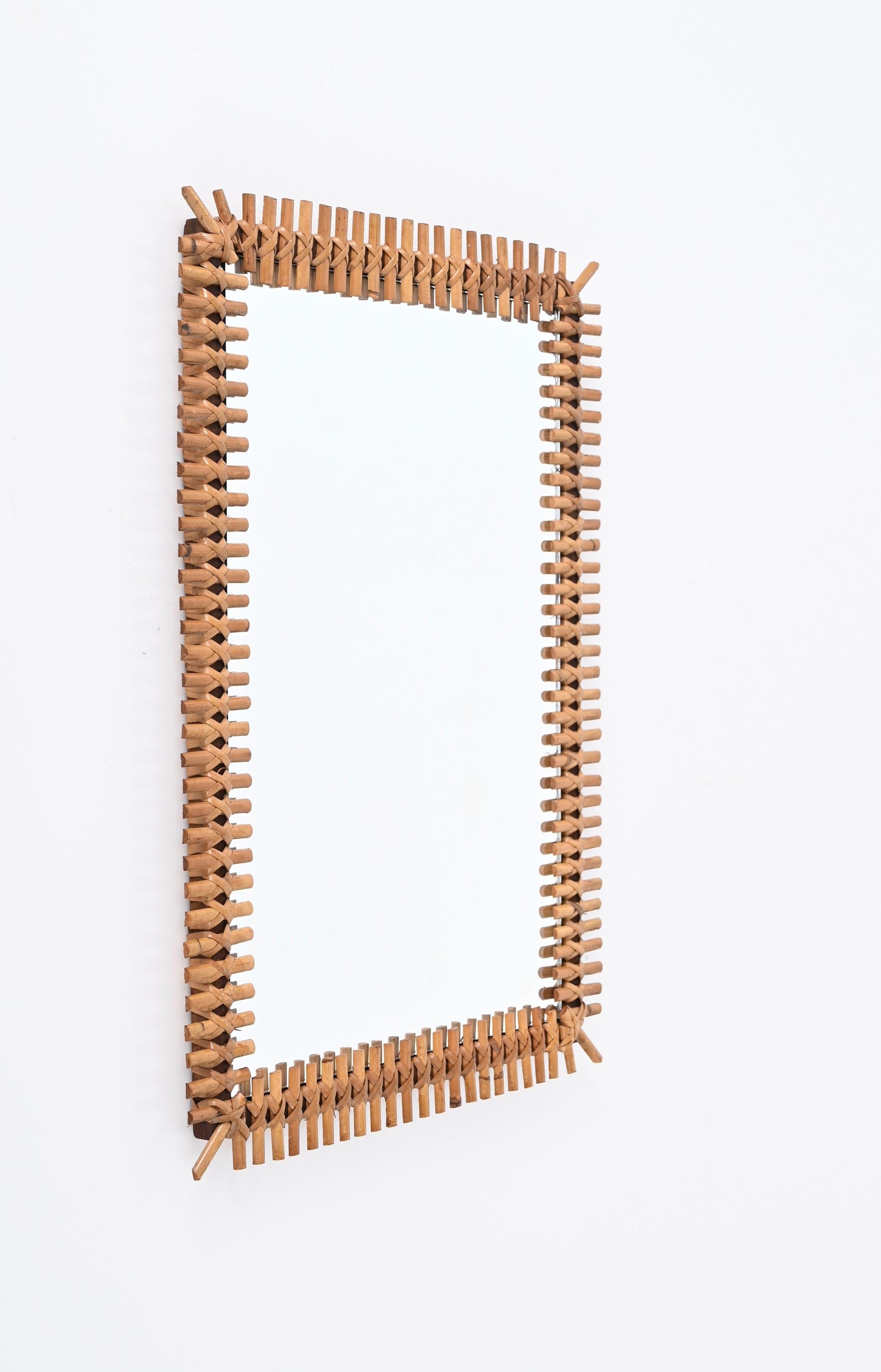 Midcentury Pair of French Riviera Bamboo and Rattan Rectangular Mirrors, 1970s 9