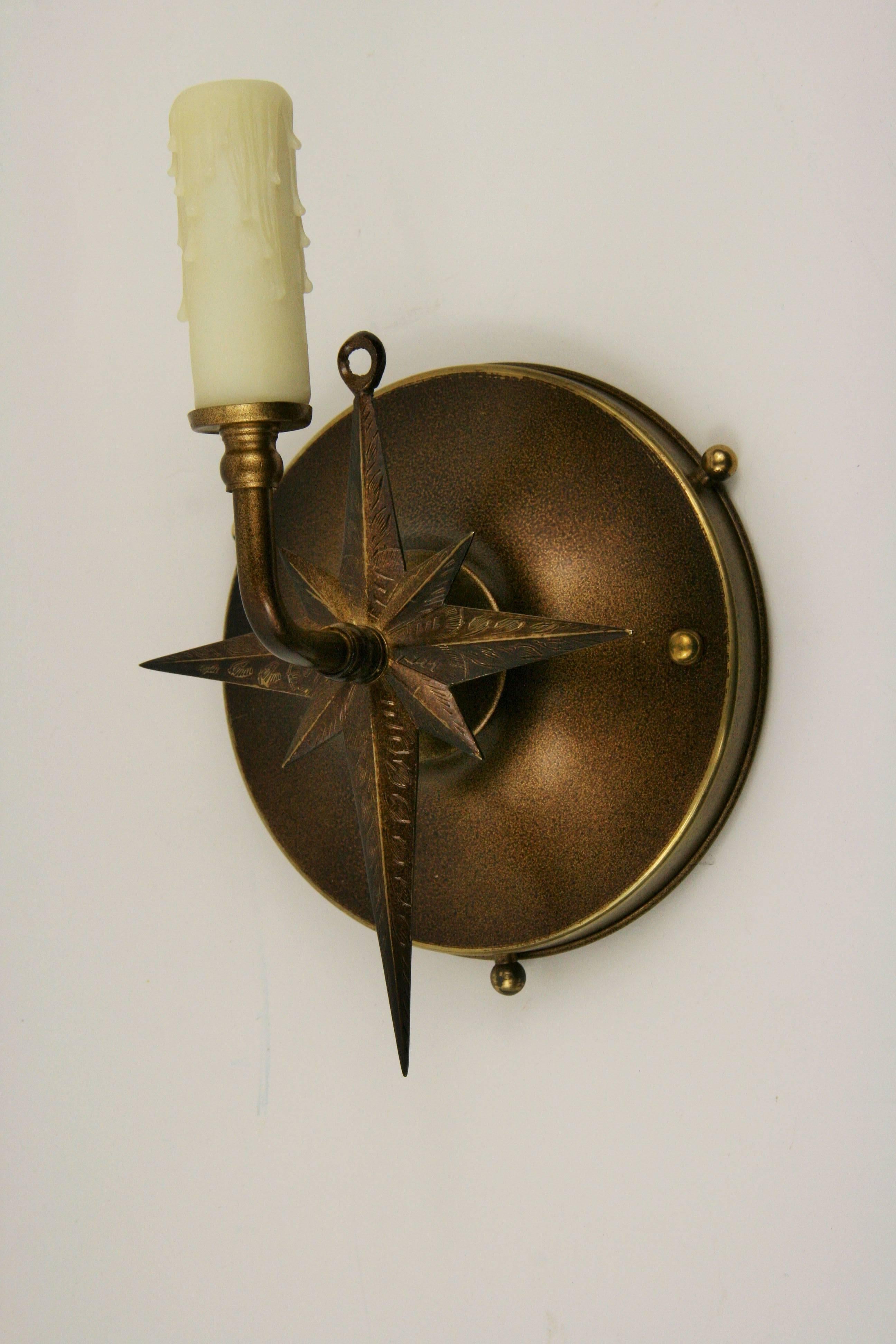 Mid-20th Century  Pair of Nautical  Starburst Sconces