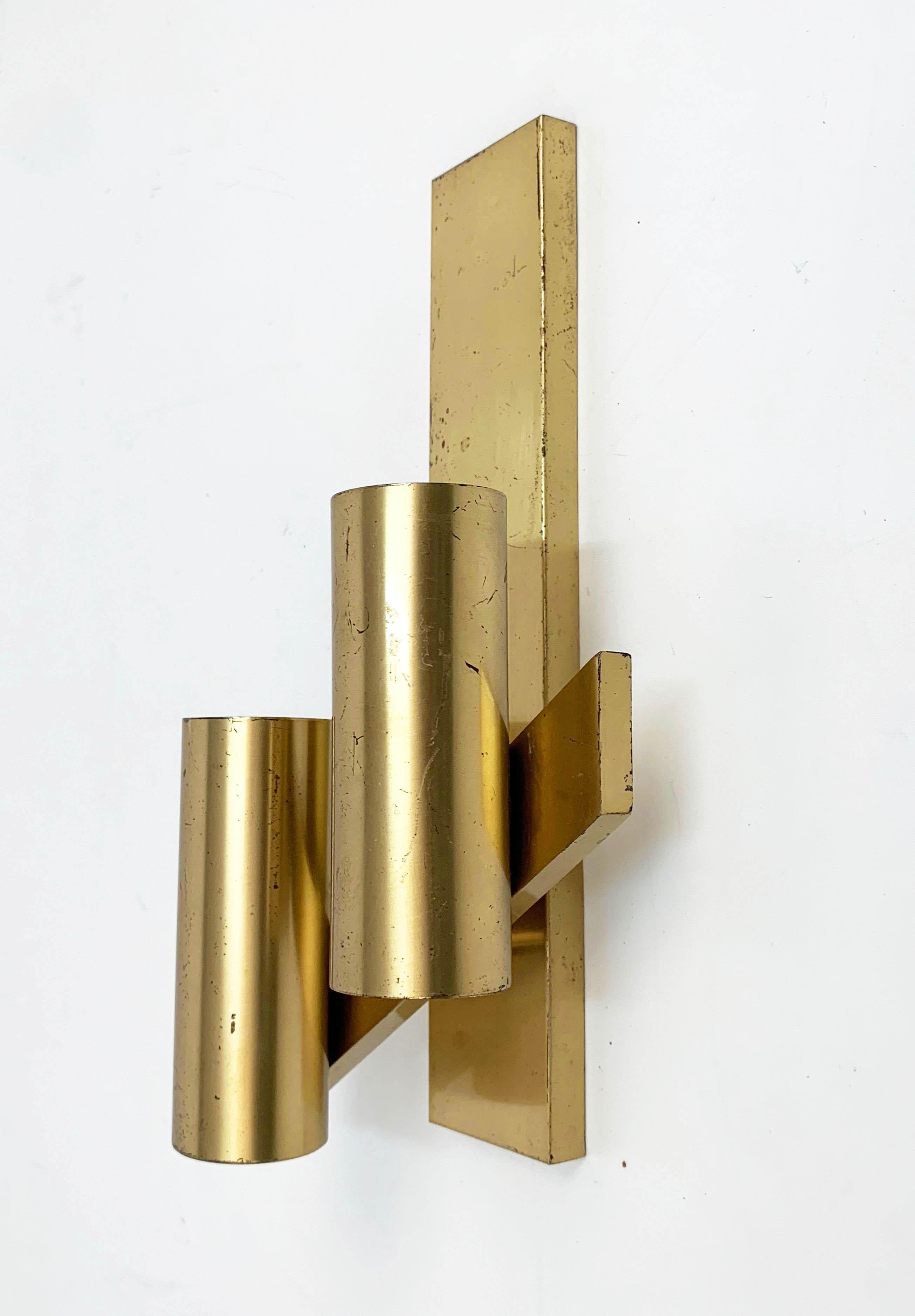 Mid-Century Modern Midcentury Pair of Gaetano Sciolari Brass Italian Wall Sconces, 1960s For Sale