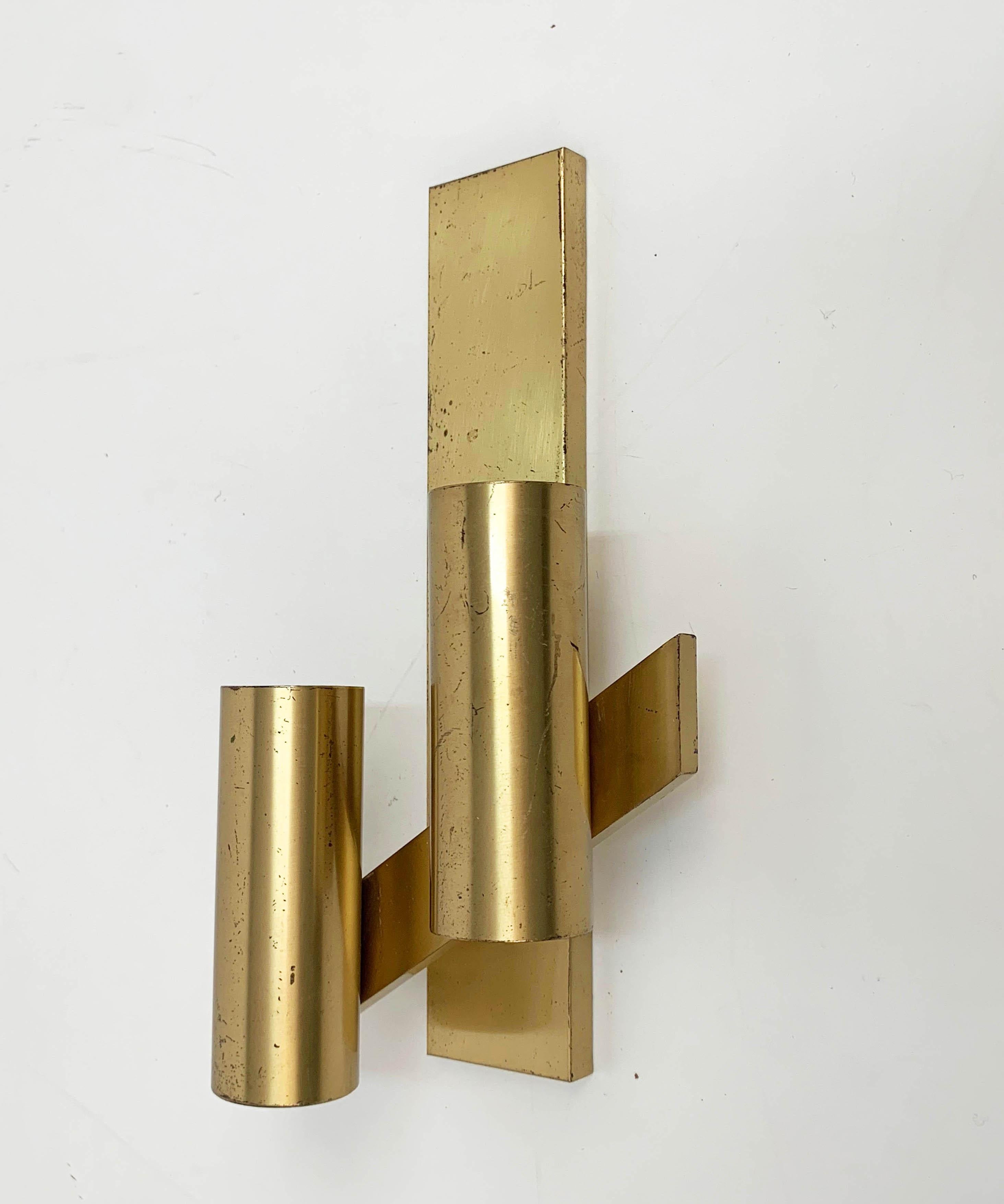 Midcentury Pair of Gaetano Sciolari Brass Italian Wall Sconces, 1960s For Sale 1