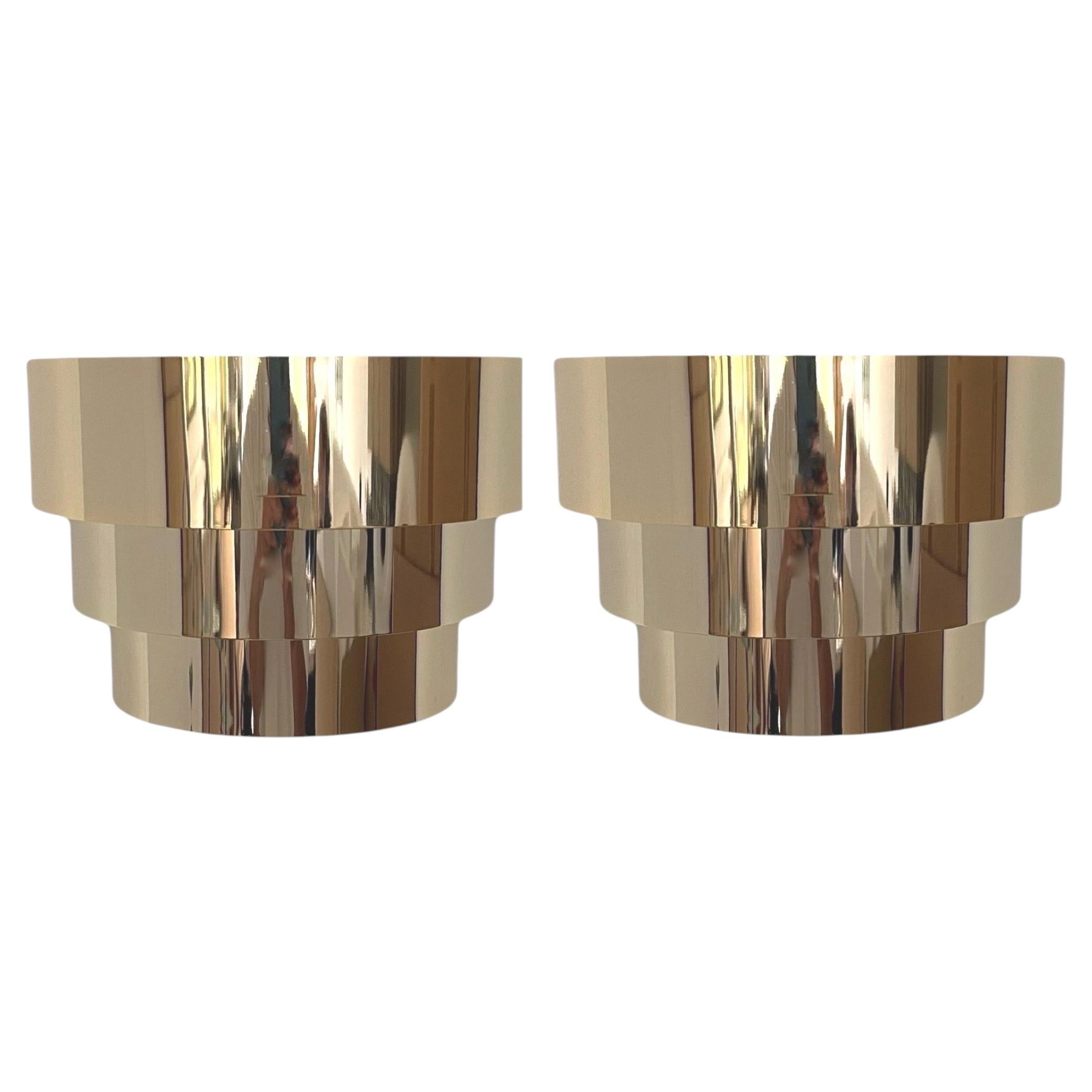 Midcentury Pair of Gold Metal Wall Sconces by Estiluz, Barcelona, 1980s