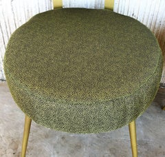Midcentury Pair of Green and Gilded Round Stools with Back