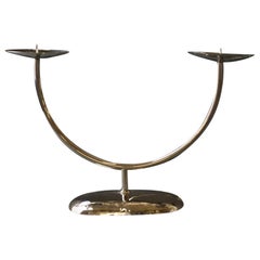 Midcentury Pair of Hammered Silver Plate Candleholders