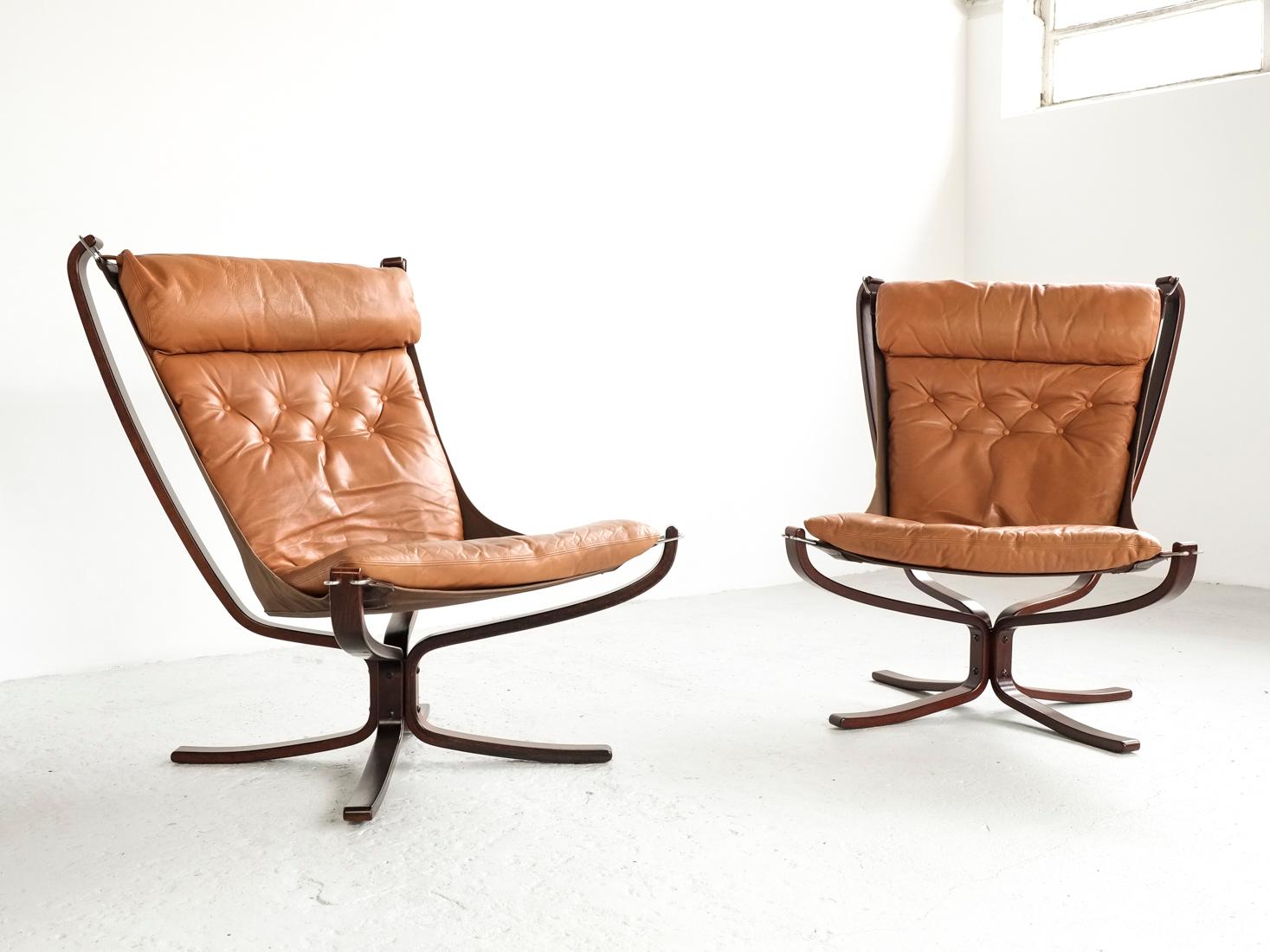 Mid-Century Modern Midcentury Pair of High-Back Falcon Chairs by Sigurd Ressell for Vatne Møbler