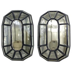 Vintage Midcentury Pair of Iron Glass Wall Lights by Glashütte Limburg, 1970s