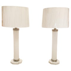 Midcentury Pair of Italian Glass & Marble Table Lamps