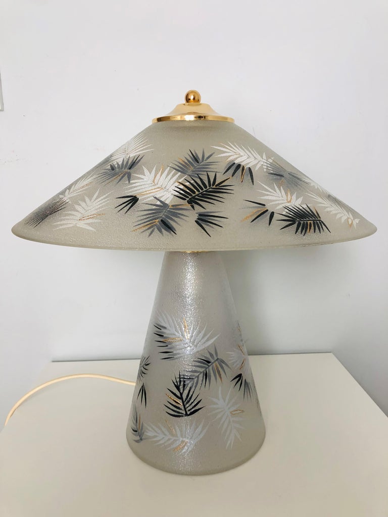 Brass Midcentury Pair of Italian Grey Murano Table Lamps, 1980s For Sale