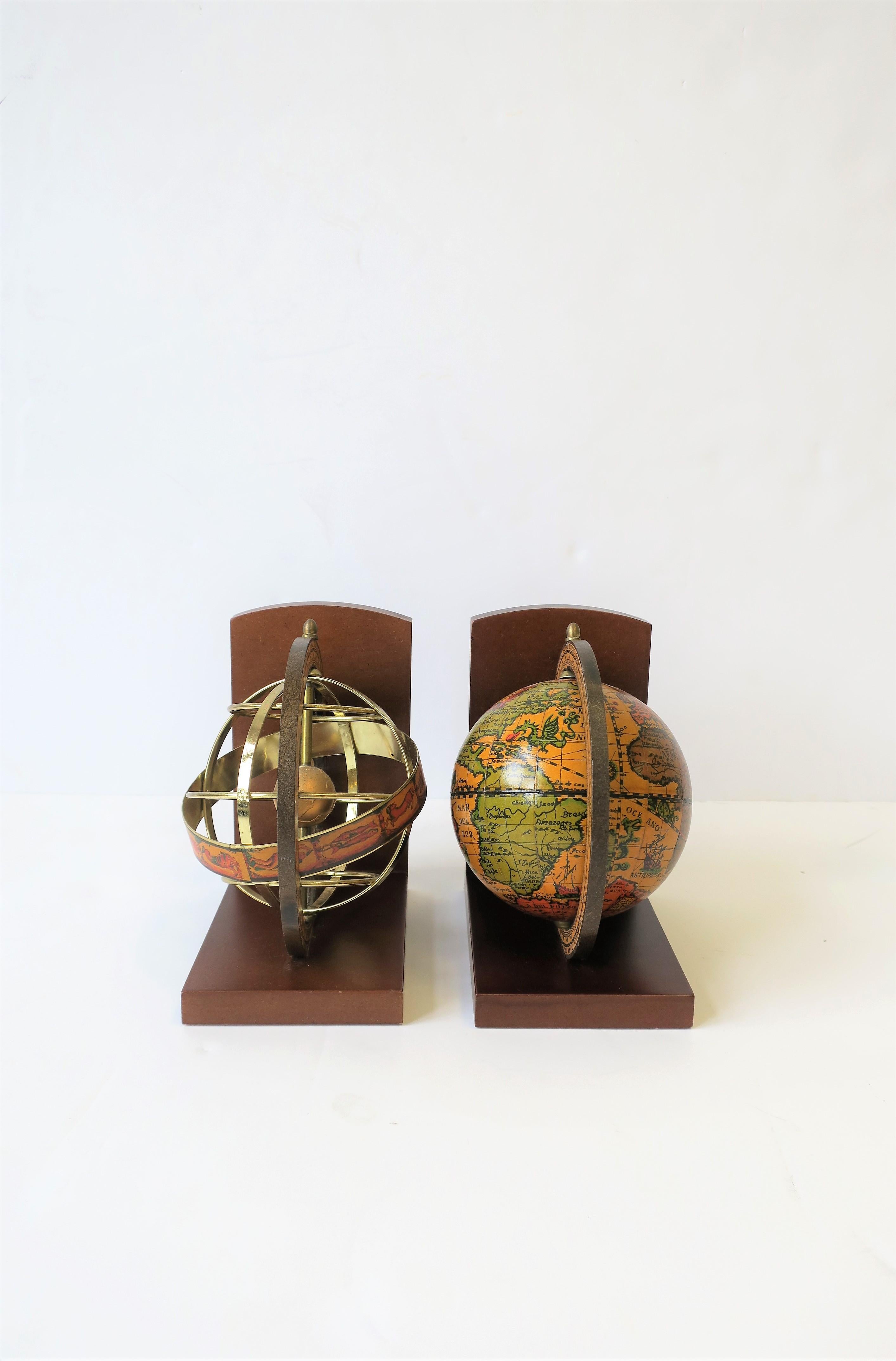 Brass Midcentury Pair of Italian World Globe Bookends