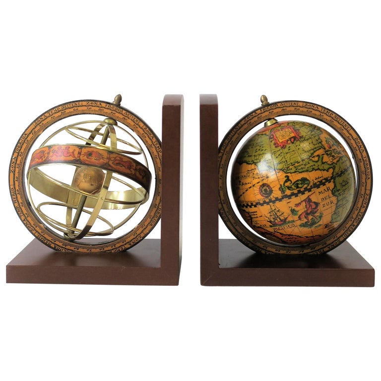 Midcentury Pair of Italian World Globe Bookends at 1stDibs