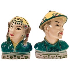 Midcentury Pair of Japanese Hand Painted Porcelain Sculptures by Goldscheider