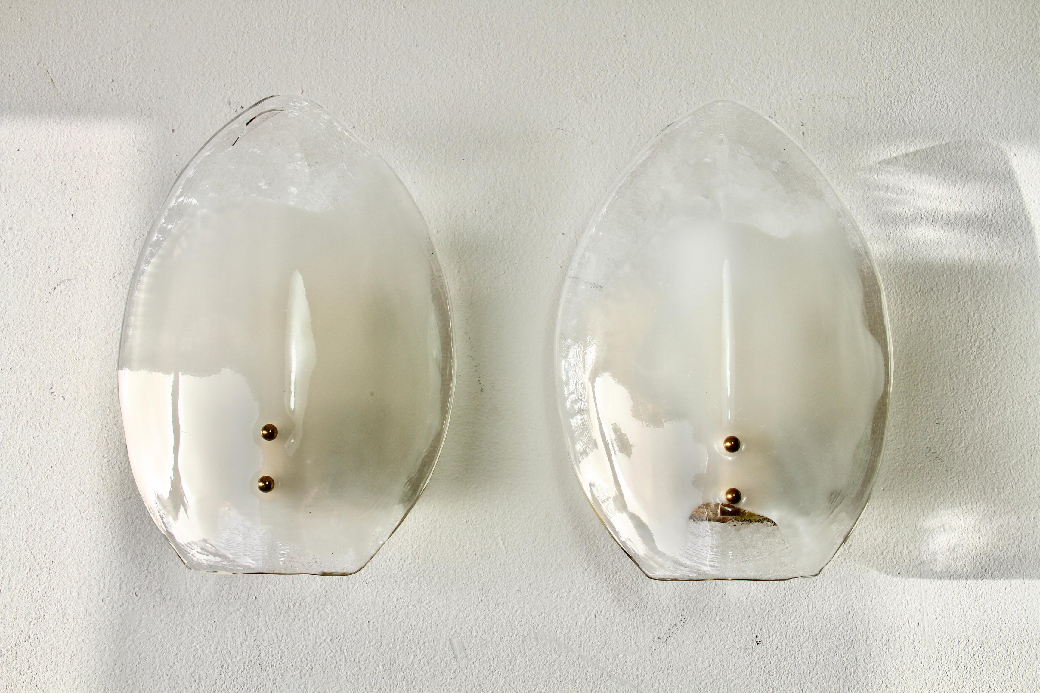 Midcentury Pair of Kalmar Mazzega Murano Glass Wall Lights or Sconces, 1970s For Sale 2