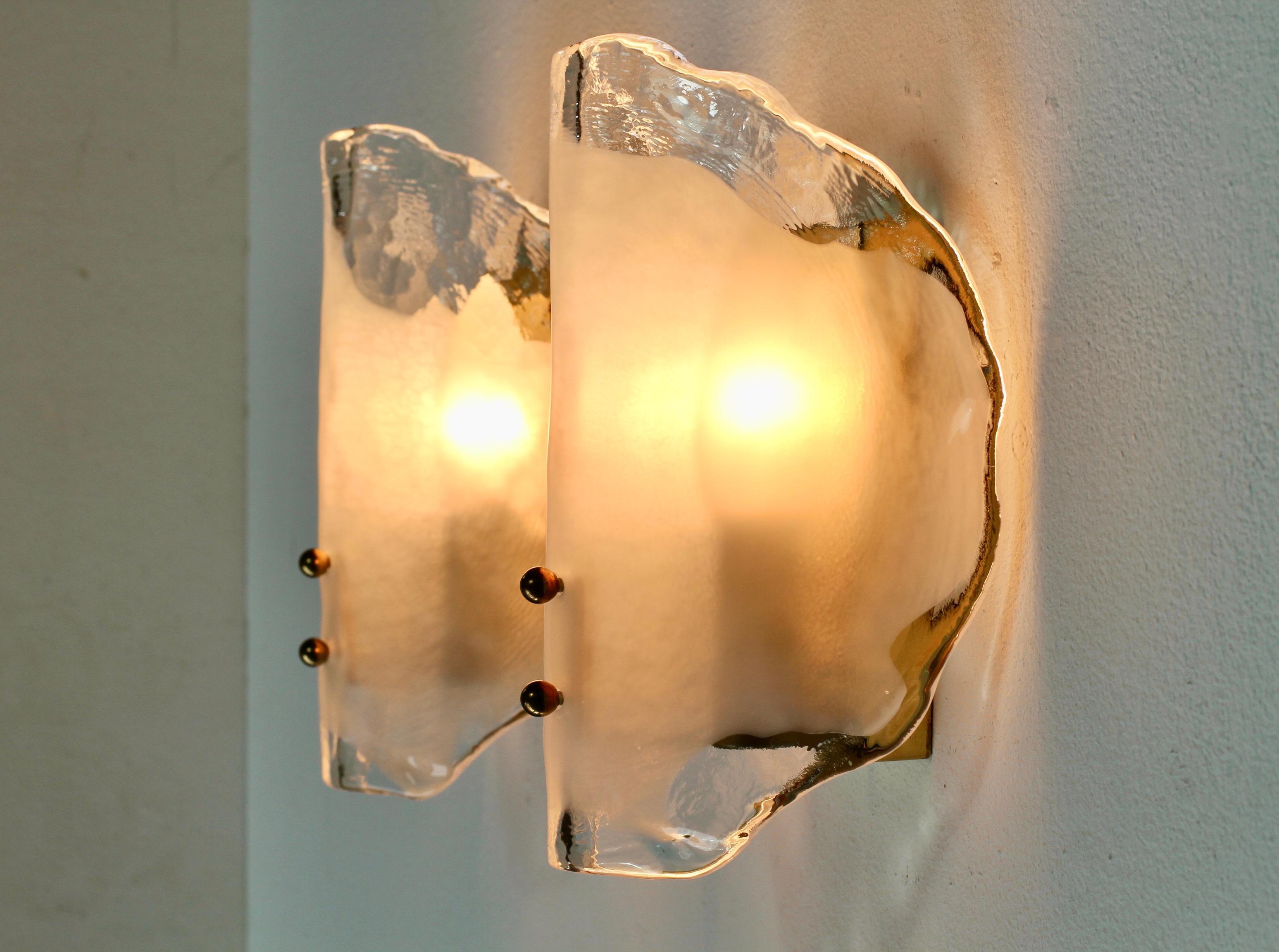 Midcentury Pair of Kalmar Mazzega Murano Glass Wall Lights or Sconces, 1970s For Sale 2