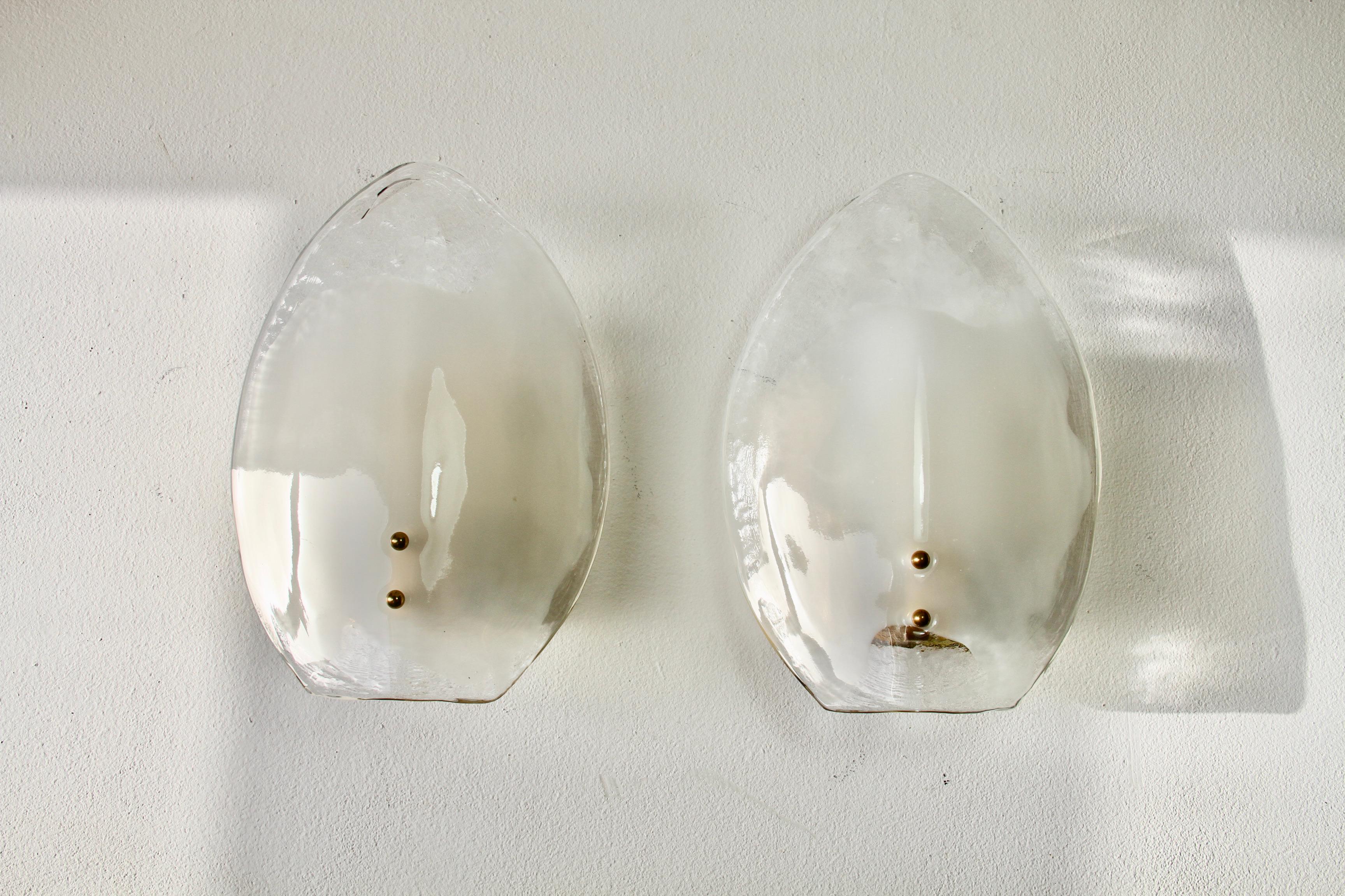 Midcentury Pair of Kalmar Mazzega Murano Glass Wall Lights or Sconces, 1970s For Sale 4