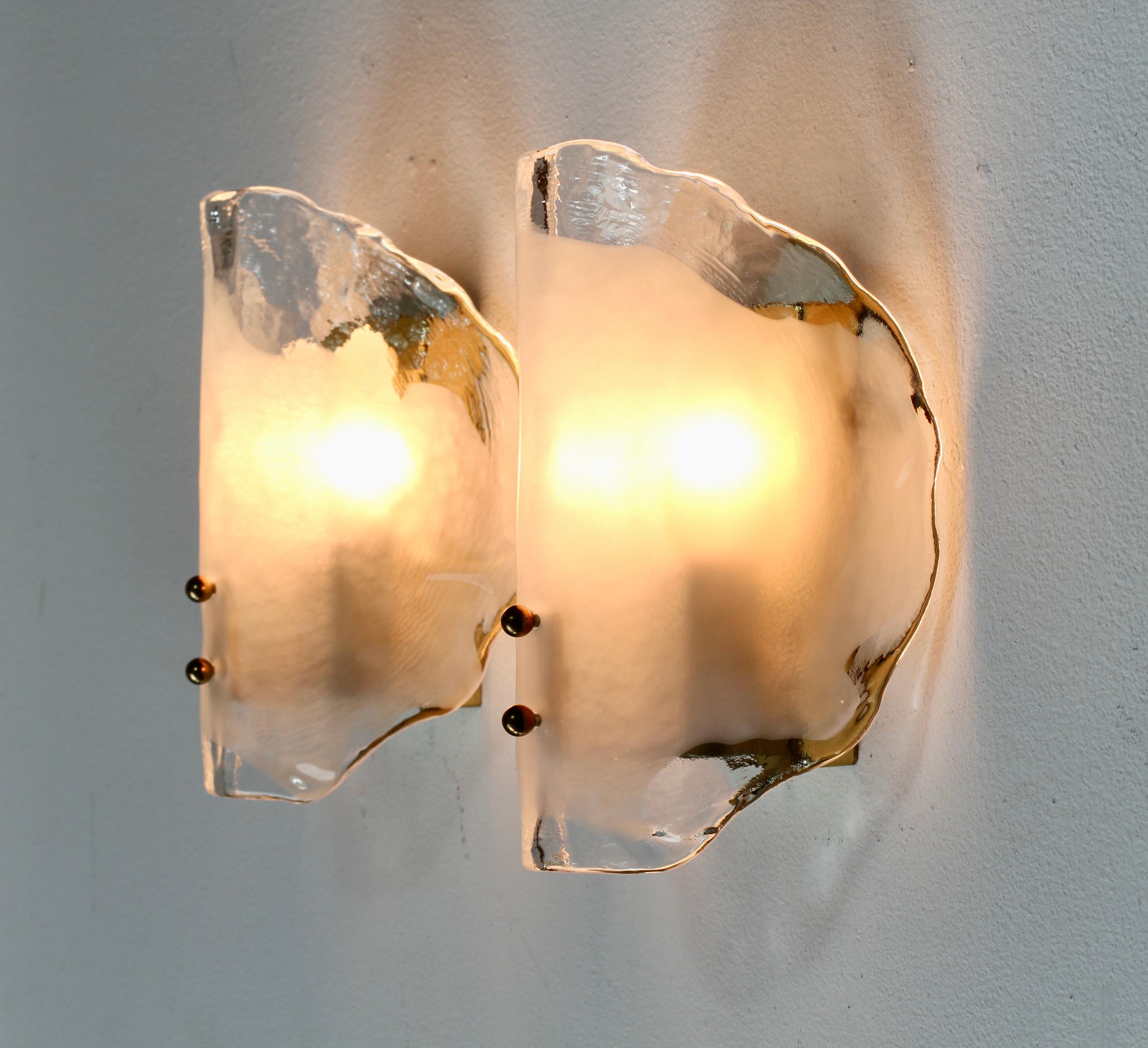 Midcentury Pair of Kalmar Mazzega Murano Glass Wall Lights or Sconces, 1970s For Sale 10