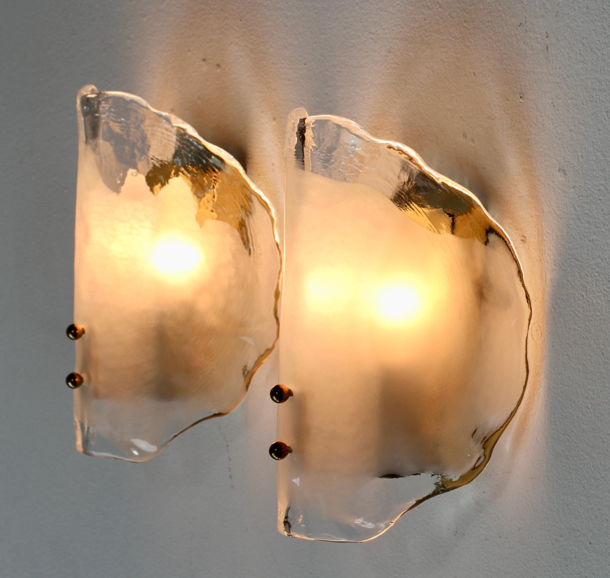 Austrian Midcentury Pair of Kalmar Mazzega Murano Glass Wall Lights or Sconces, 1970s For Sale