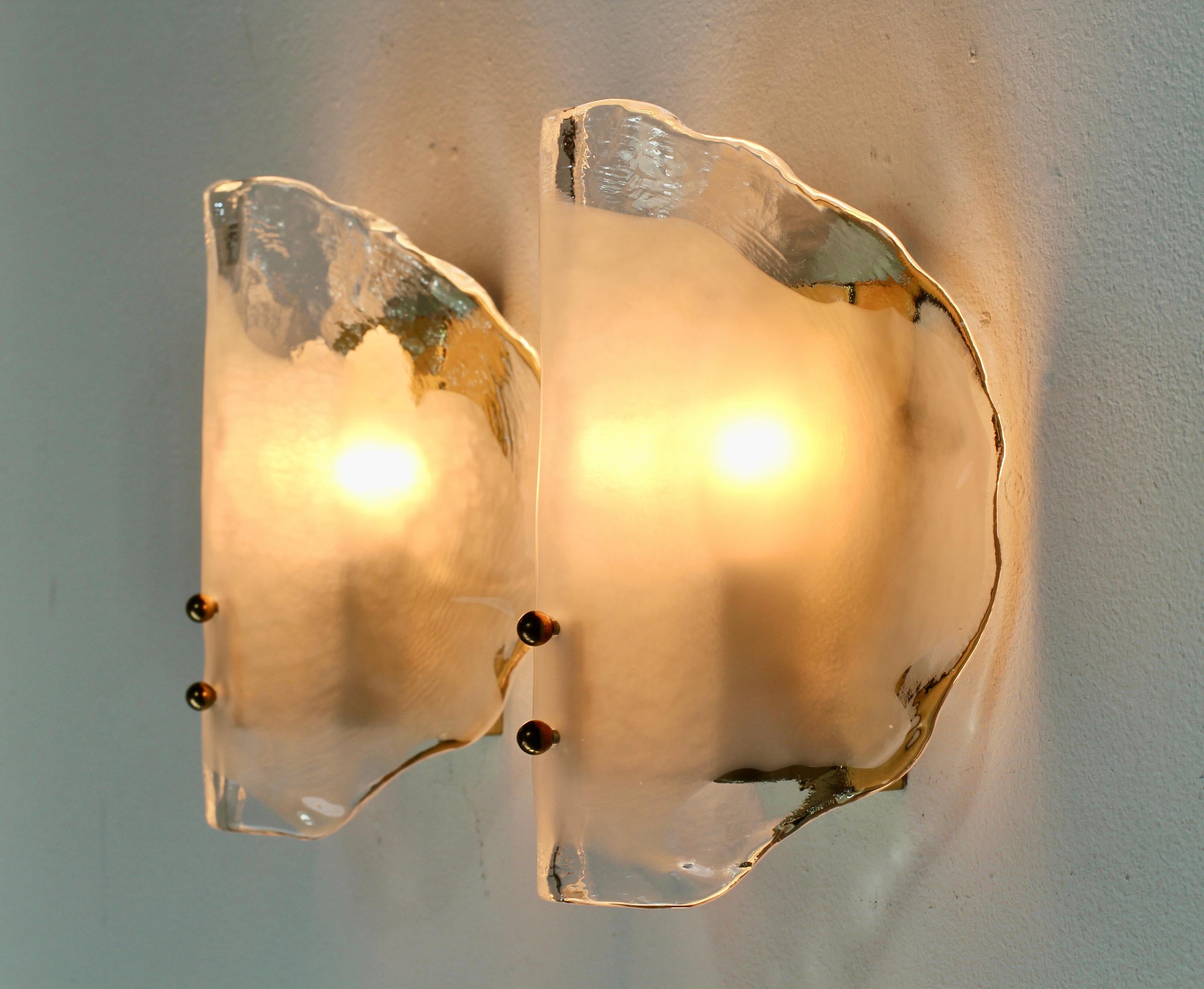 Metal Midcentury Pair of Kalmar Mazzega Murano Glass Wall Lights or Sconces, 1970s For Sale
