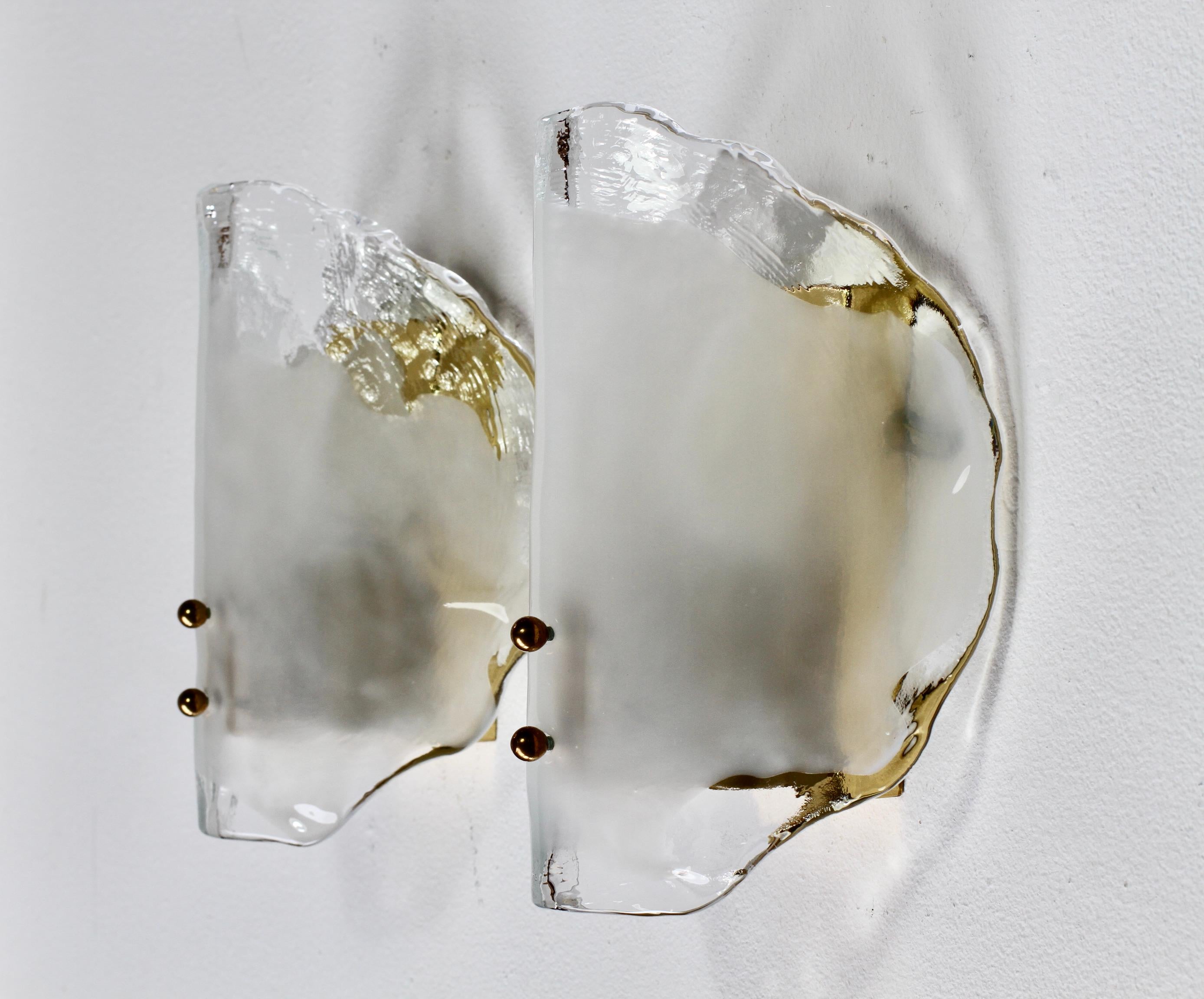 Midcentury Pair of Kalmar Mazzega Murano Glass Wall Lights or Sconces, 1970s For Sale 1