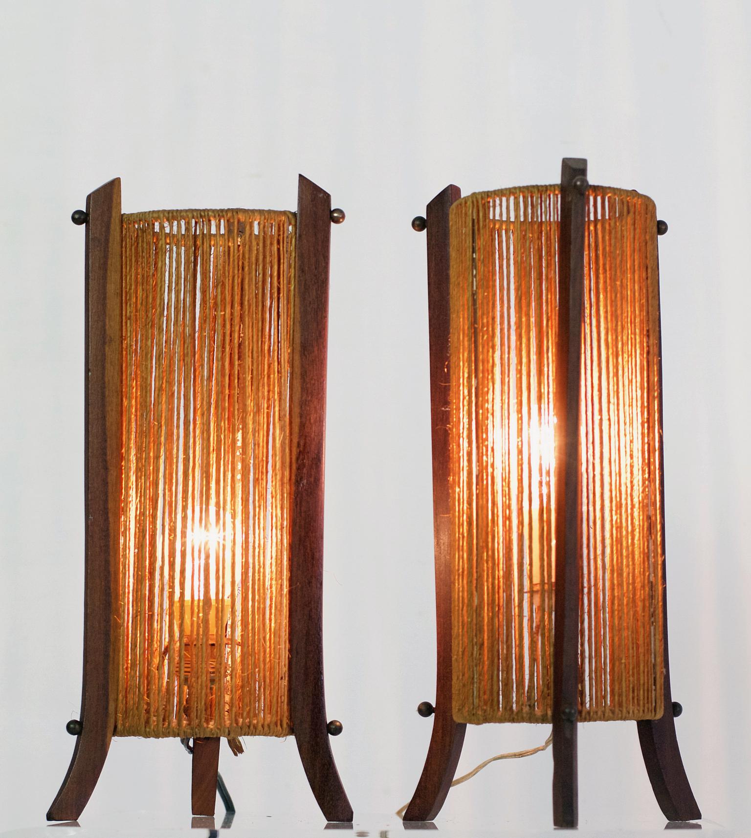 20th Century Midcentury Pair of Lamps in Teak Made in Italy