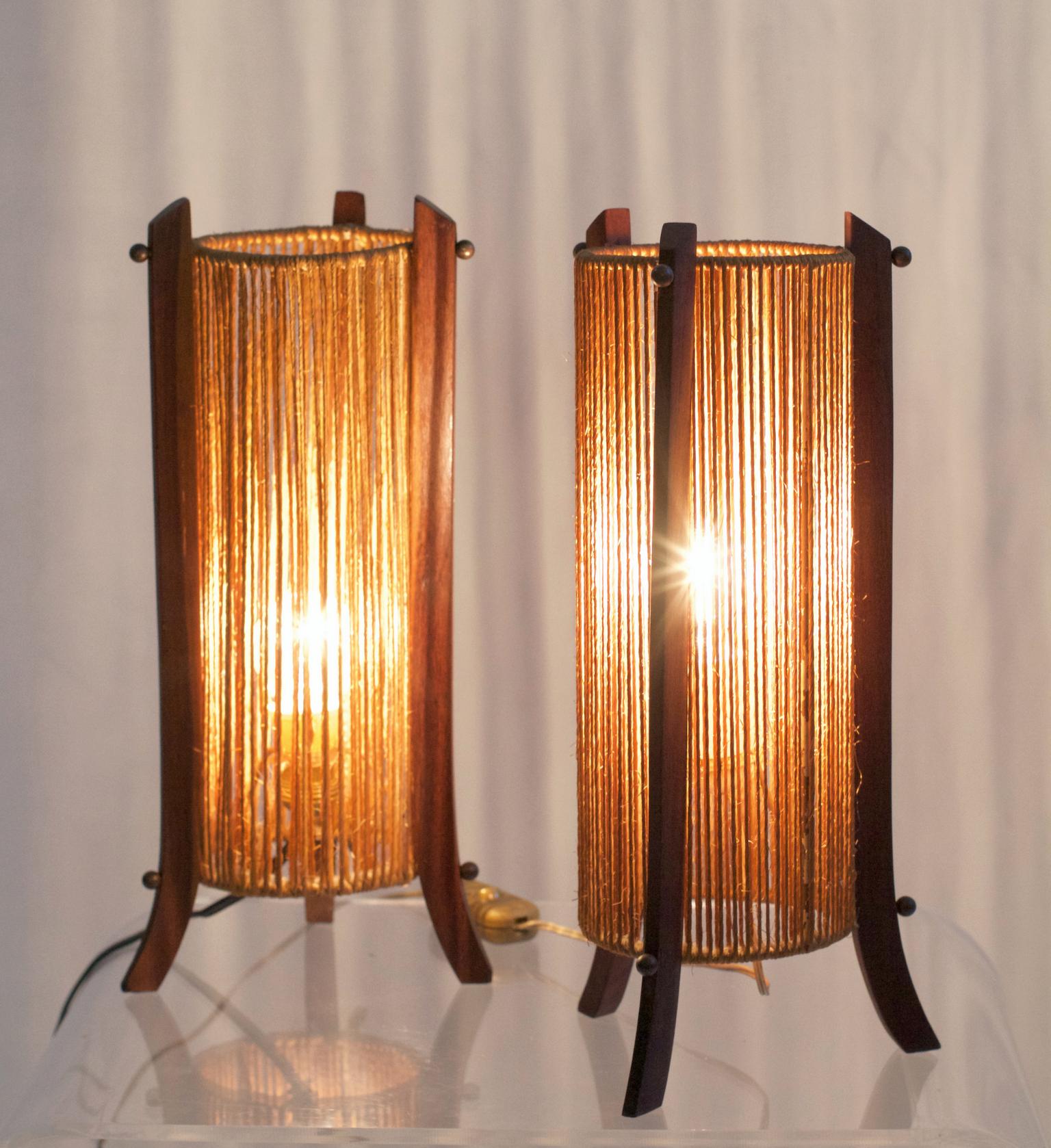 Midcentury Pair of Lamps in Teak Made in Italy 1