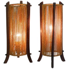 Midcentury Pair of Lamps in Teak Made in Italy