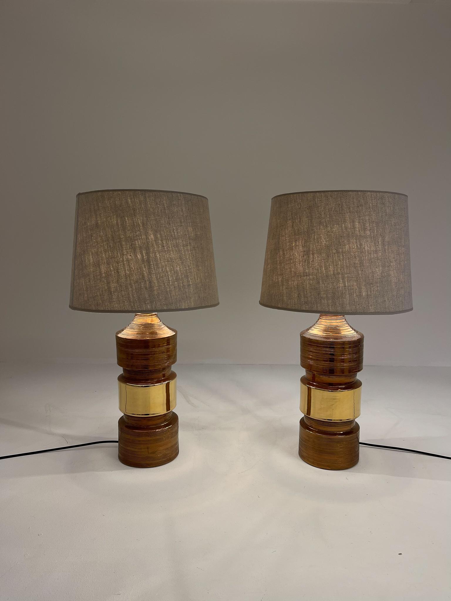 Midcentury Pair of Large Brass Bergboms Bitossi Table Lamps, 1960s, Sweden For Sale 3