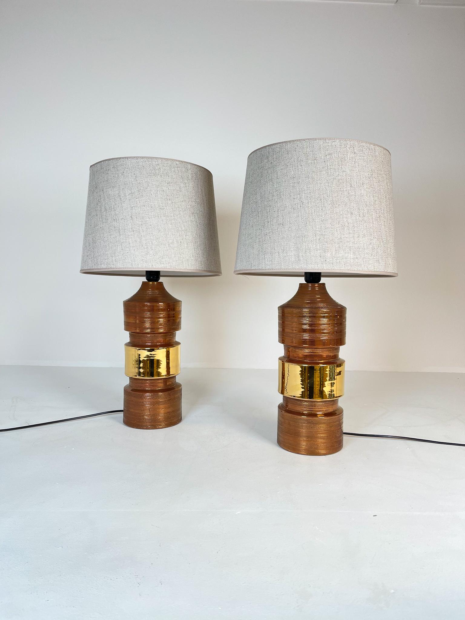 Mid-Century Modern Midcentury Pair of Large Brass Bergboms Bitossi Table Lamps, 1960s, Sweden For Sale