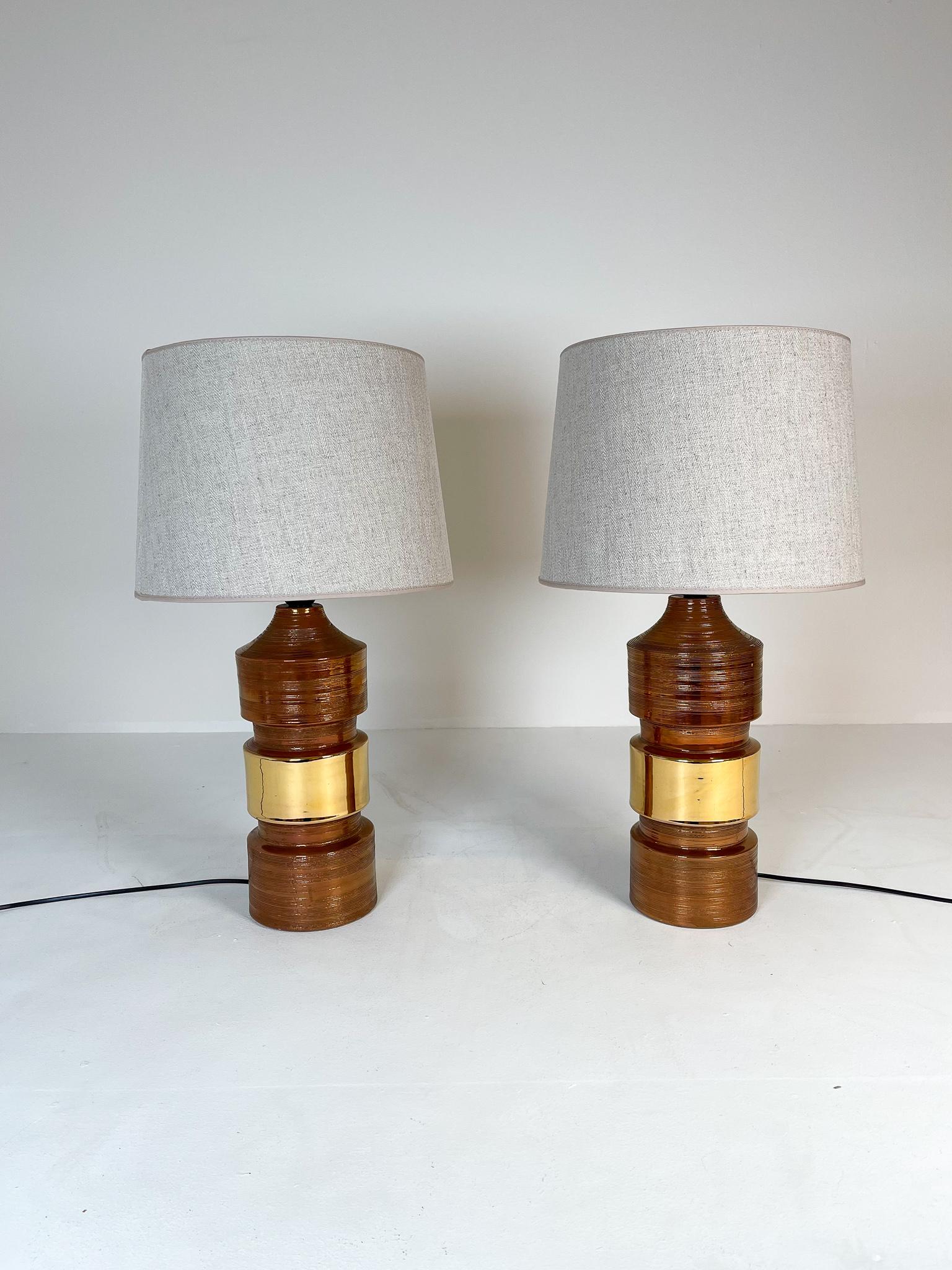 Midcentury Pair of Large Brass Bergboms Bitossi Table Lamps, 1960s, Sweden In Good Condition For Sale In Hillringsberg, SE
