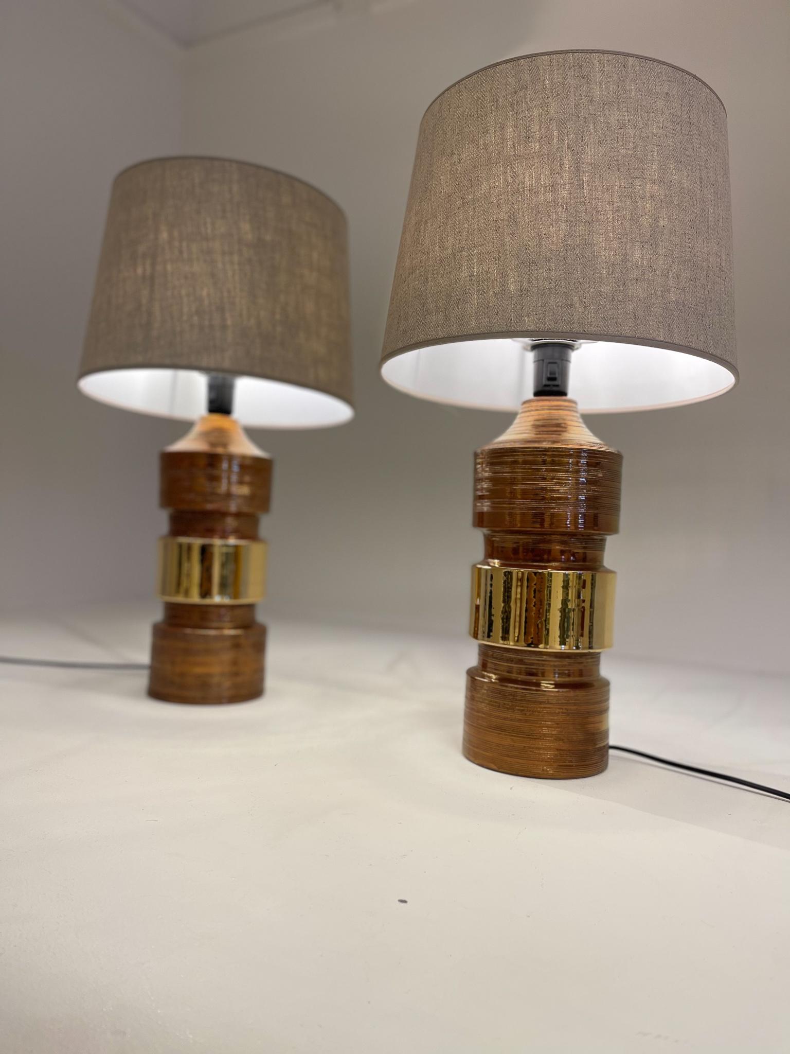 Midcentury Pair of Large Brass Bergboms Bitossi Table Lamps, 1960s, Sweden For Sale 2