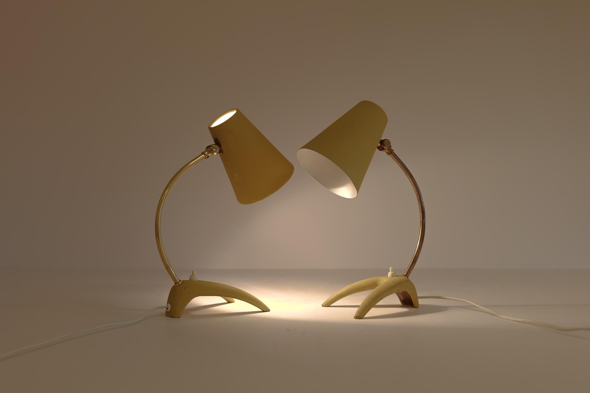 Midcentury Pair of Modern Brass and Metal Table Lamps Ewå, Sweden, 1950s For Sale 4