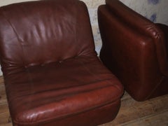 Midcentury Pair of Modular Sofa Elements in Brown Leather
