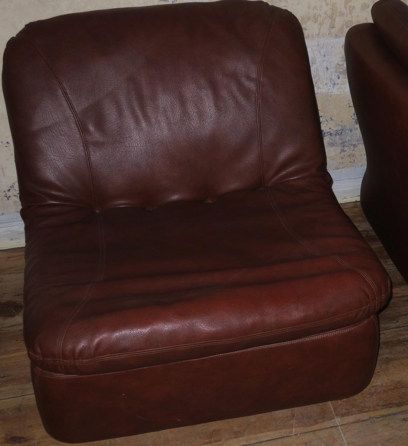 Midcentury Pair of Modular Sofa Elements in Brown Leather (Deutsch) im Angebot