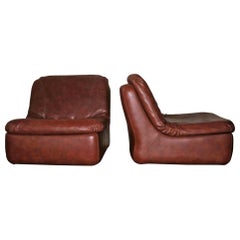Vintage Midcentury Pair of Modular Sofa Elements in Brown Leather