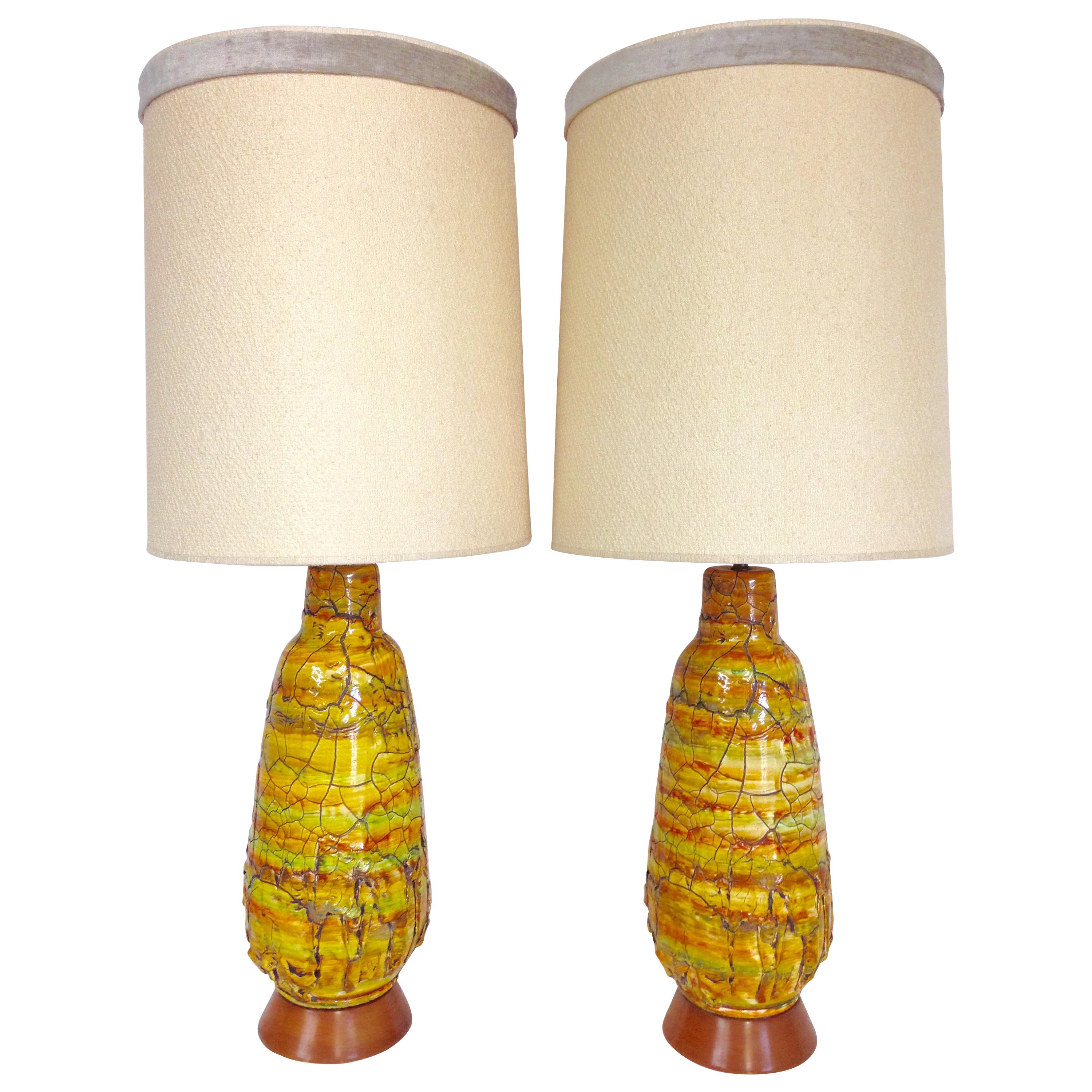 Midcentury Pair of Monumental Chalkware Glaze "Lava" Lamps By, F.A.I.P.