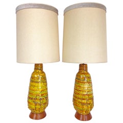 Retro Midcentury Pair of Monumental Chalkware Glaze "Lava" Lamps By, F.A.I.P.