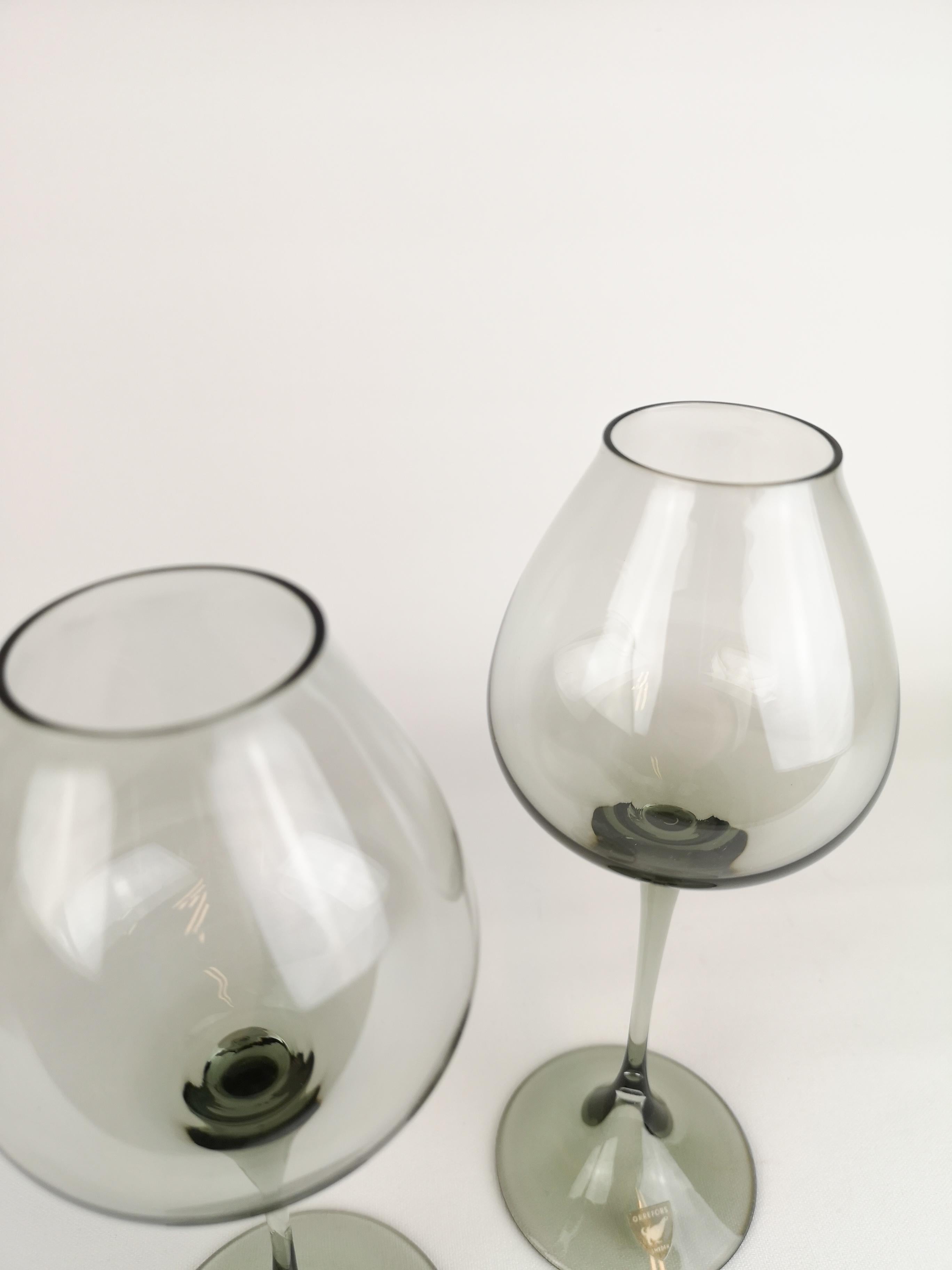 Mid-20th Century Midcentury Pair of Orrefors Tulip, Grey-Tinted Glass Nils Landberg