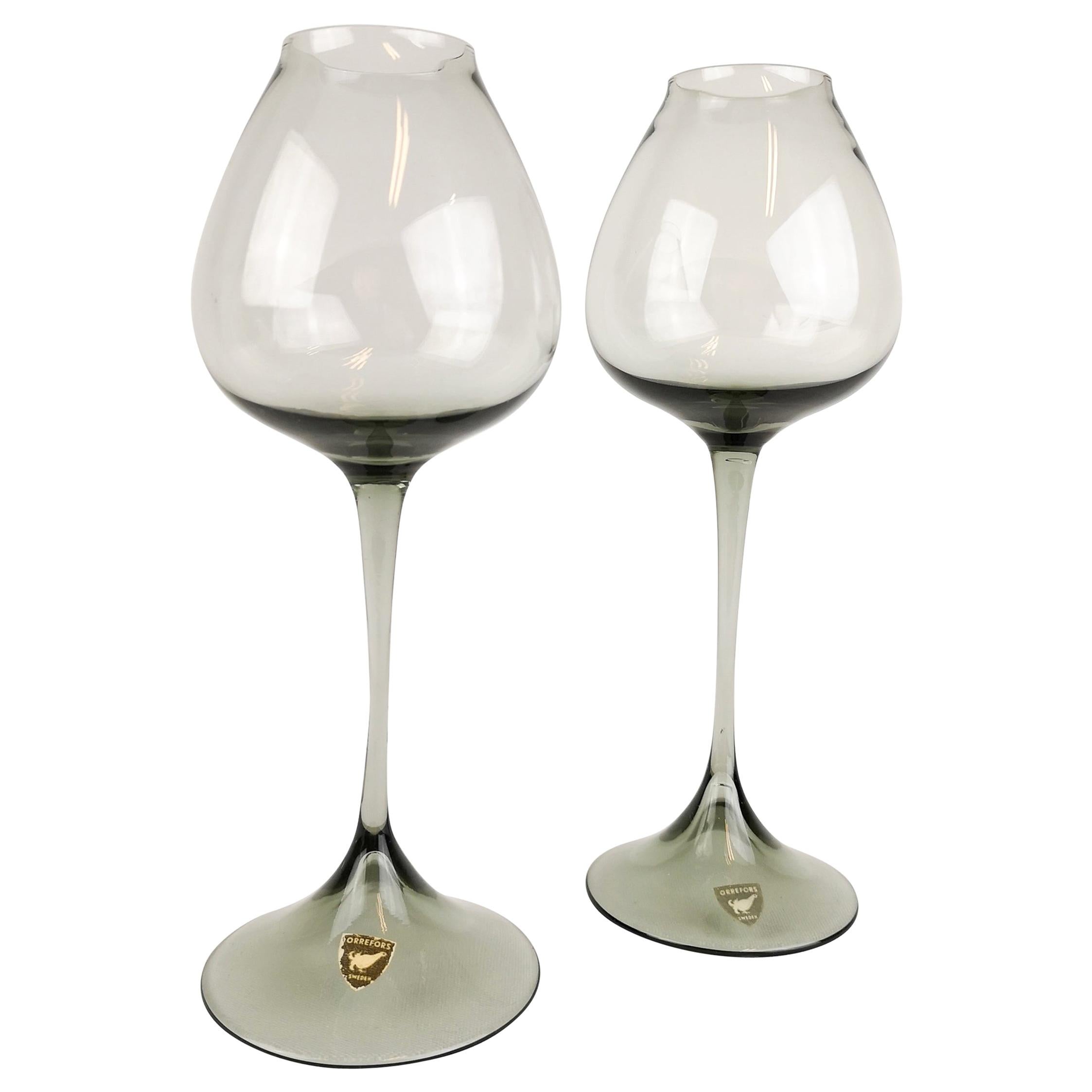 Midcentury Pair of Orrefors Tulip, Grey-Tinted Glass Nils Landberg