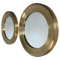 Midcentury Pair of Patinated Brass Mirrors by Glas Mäster Markaryd, Sweden, 1960