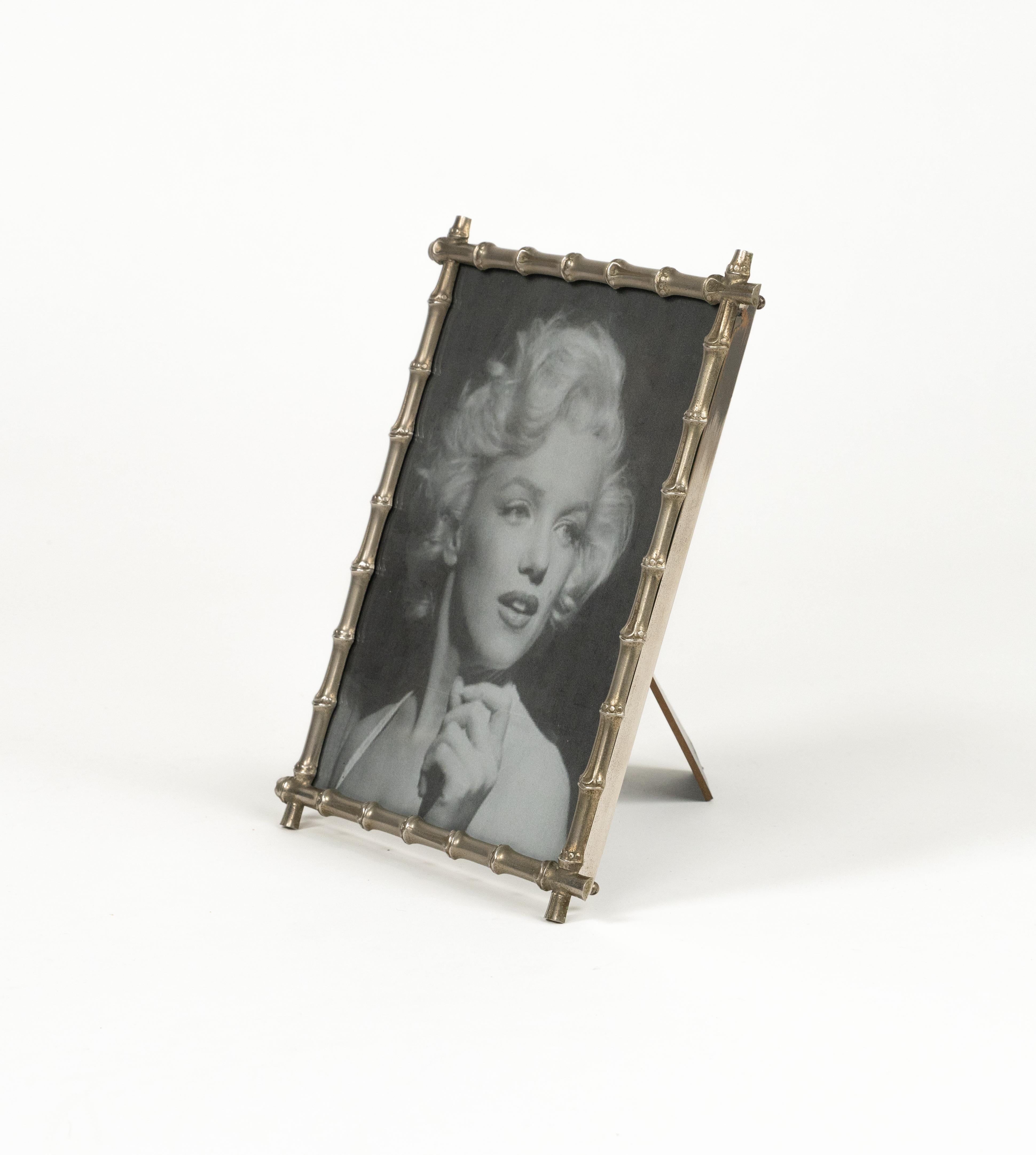 Midcentury Pair of Picture Frame in Faux Bamboo Silvered, Italy, 1970s For Sale 4
