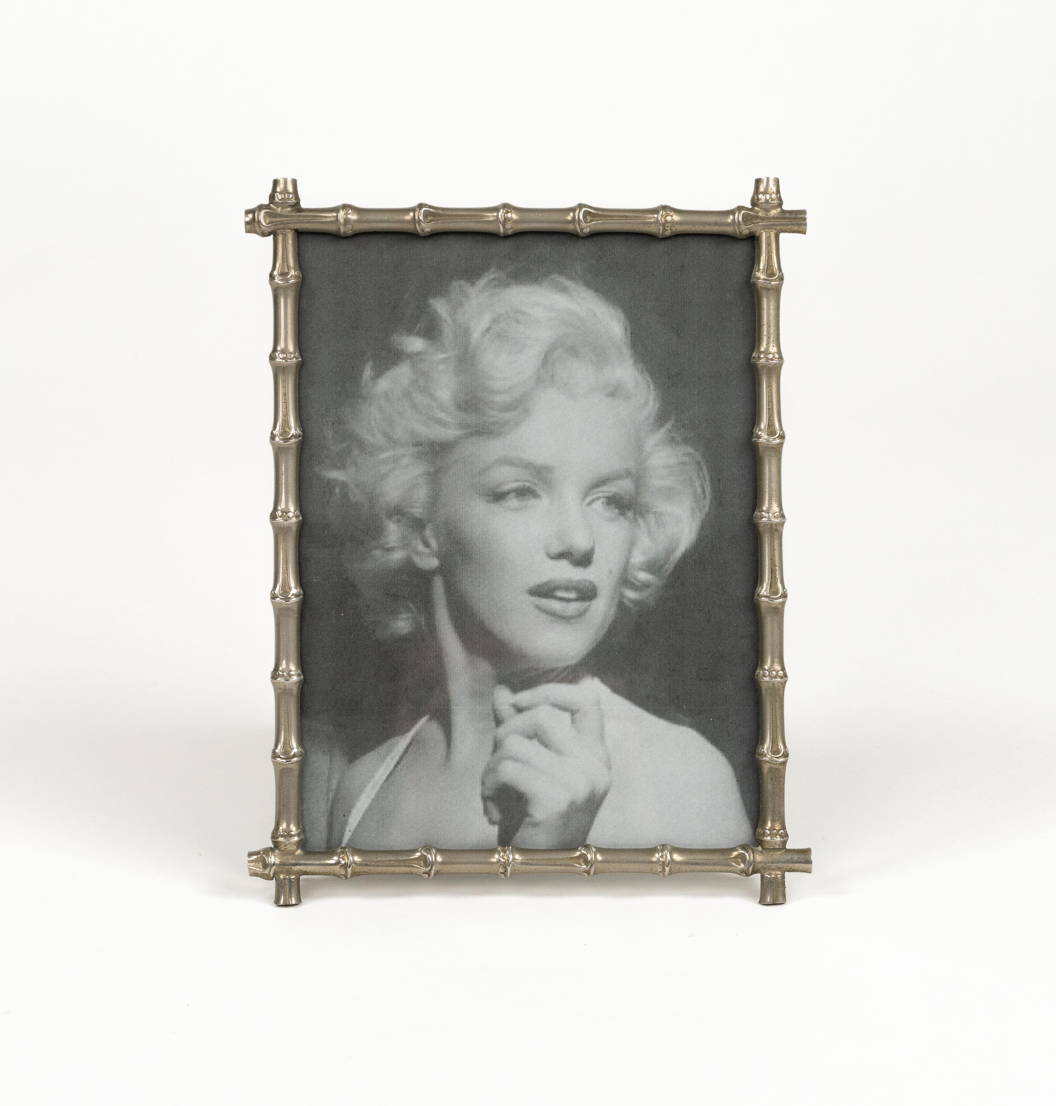 Midcentury Pair of Picture Frame in Faux Bamboo Silvered, Italy, 1970s For Sale 5