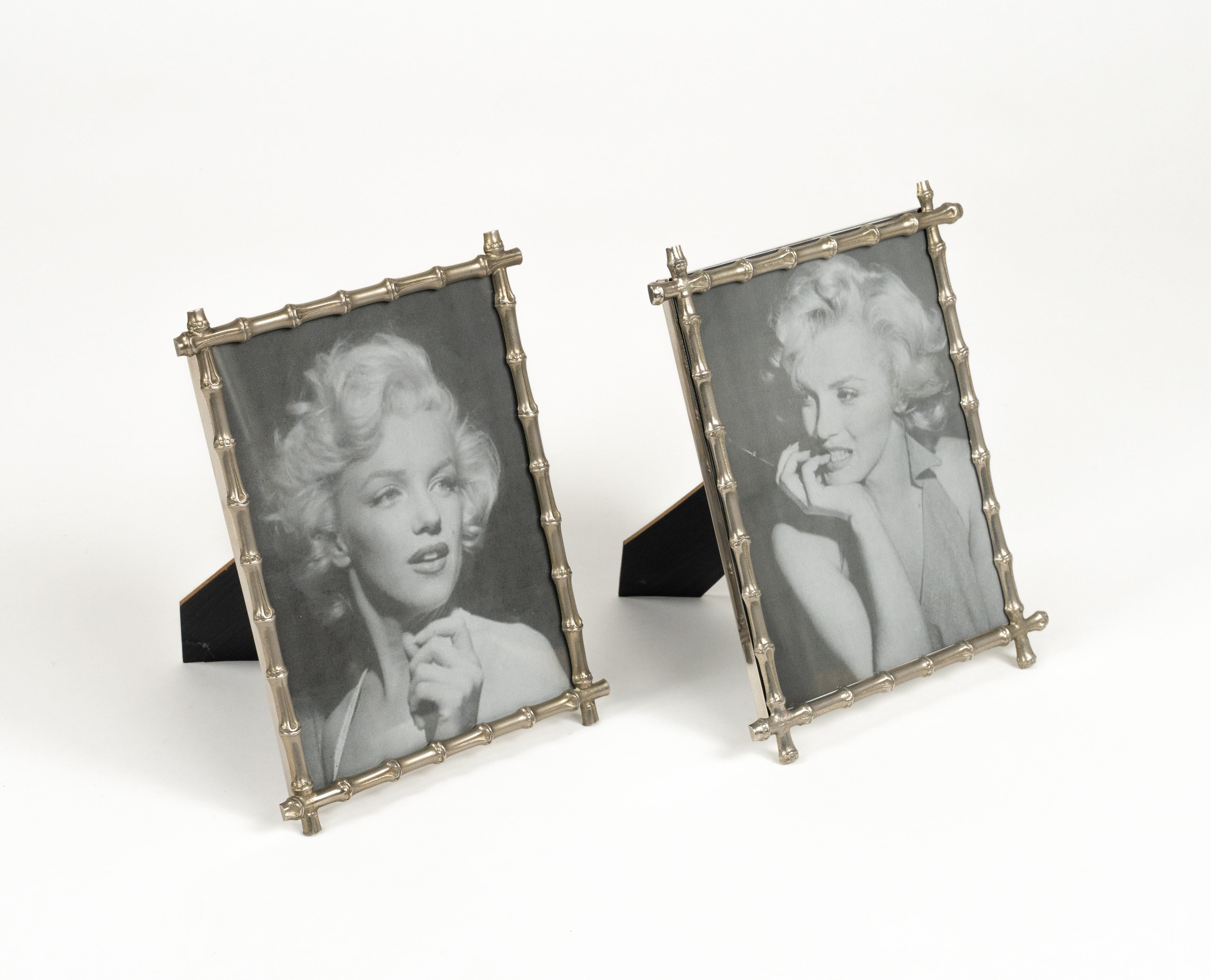 Midcentury Pair of Picture Frame in Faux Bamboo Silvered, Italy, 1970s For Sale 6