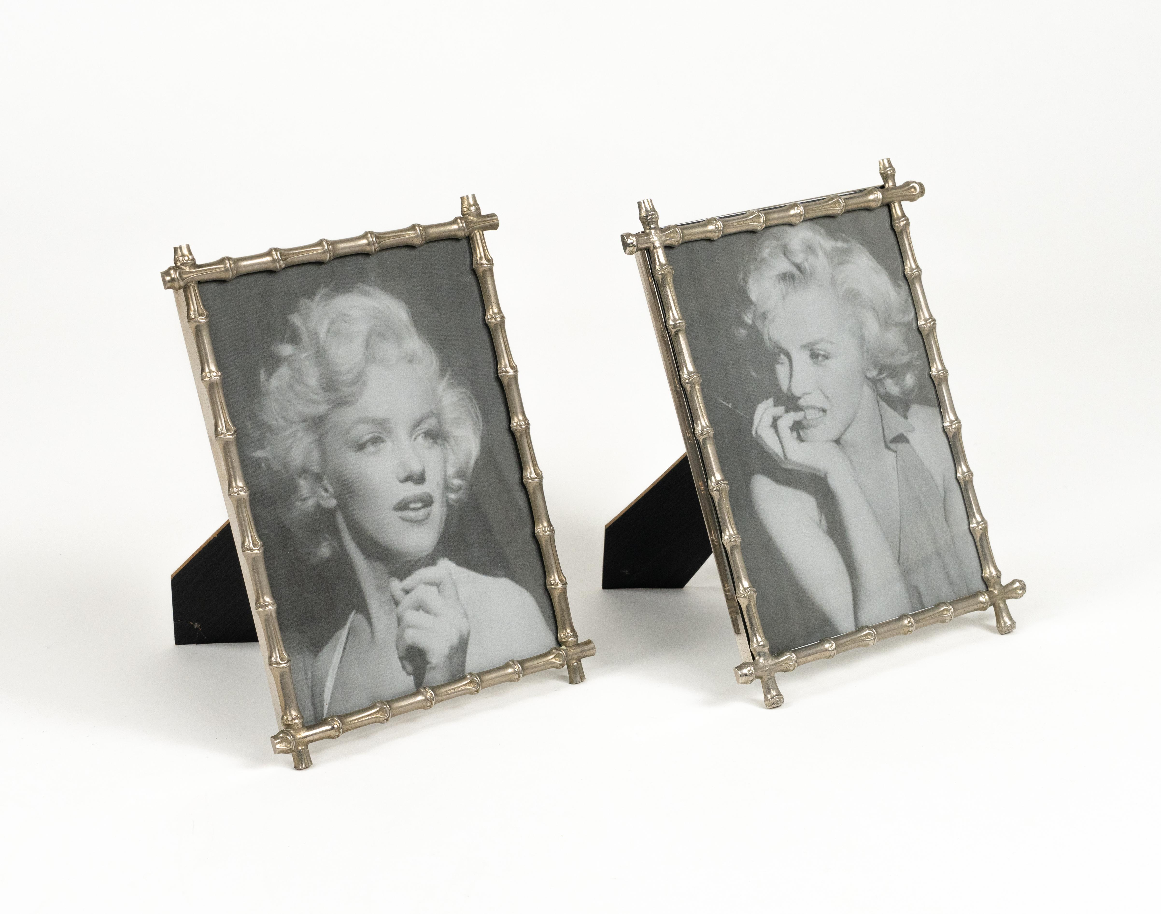Midcentury Pair of Picture Frame in Faux Bamboo Silvered, Italy, 1970s For Sale 7