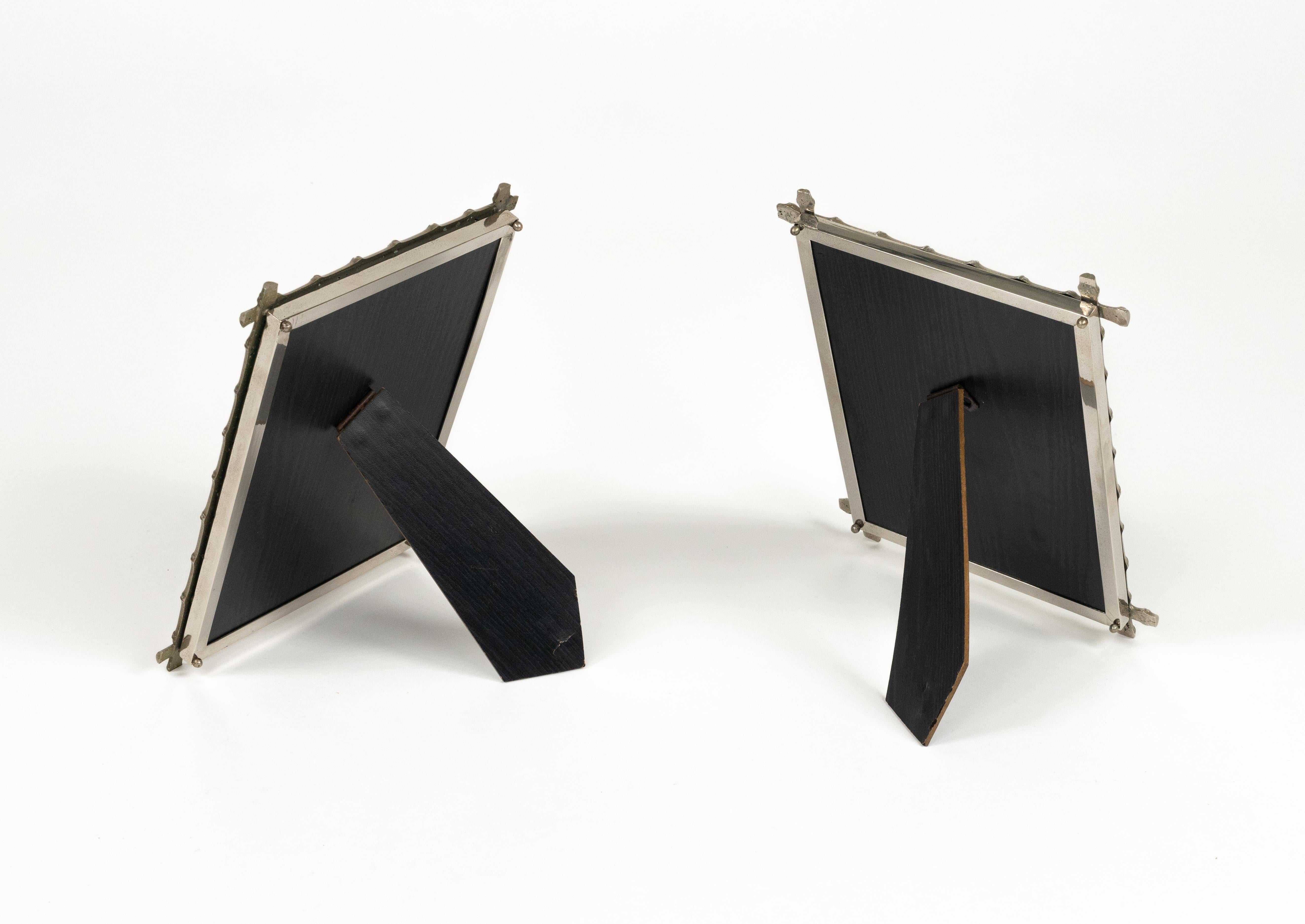 Midcentury Pair of Picture Frame in Faux Bamboo Silvered, Italy, 1970s For Sale 8