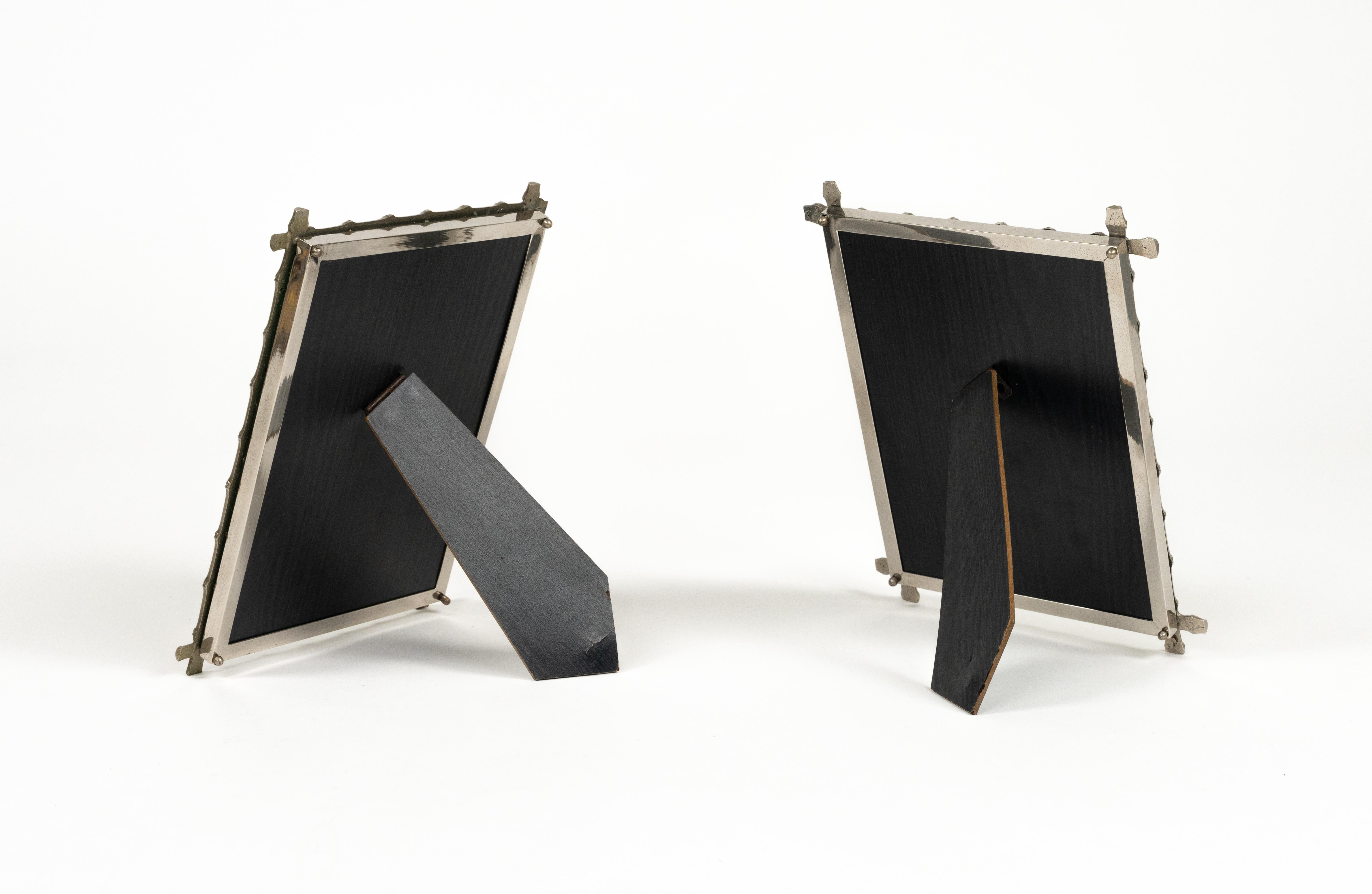 Midcentury Pair of Picture Frame in Faux Bamboo Silvered, Italy, 1970s For Sale 9