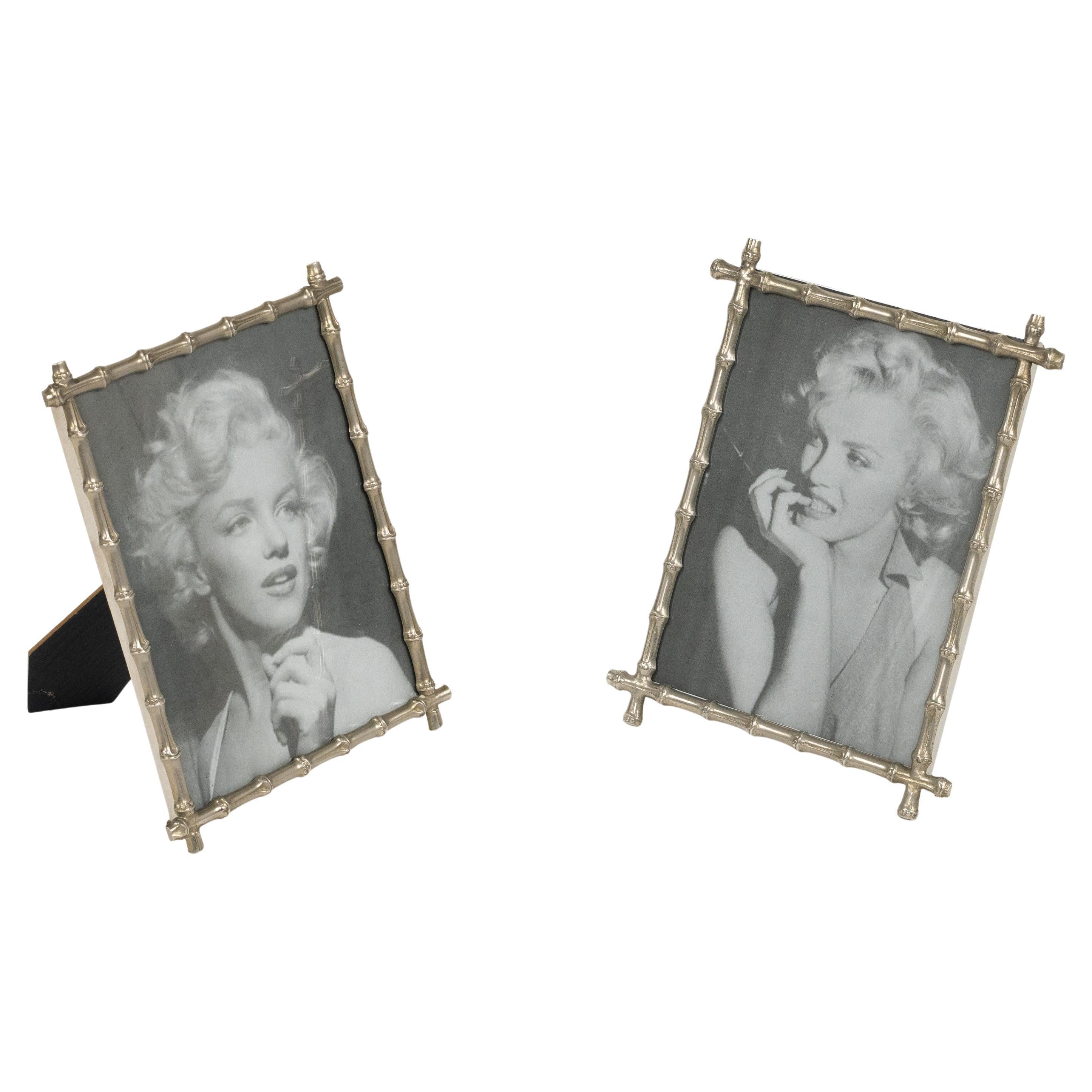 Midcentury Pair of Picture Frame in Faux Bamboo Silvered, Italy, 1970s For Sale 10