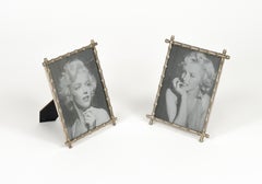 Midcentury Pair of Picture Frame in Faux Bamboo Silvered, Italy, 1970s