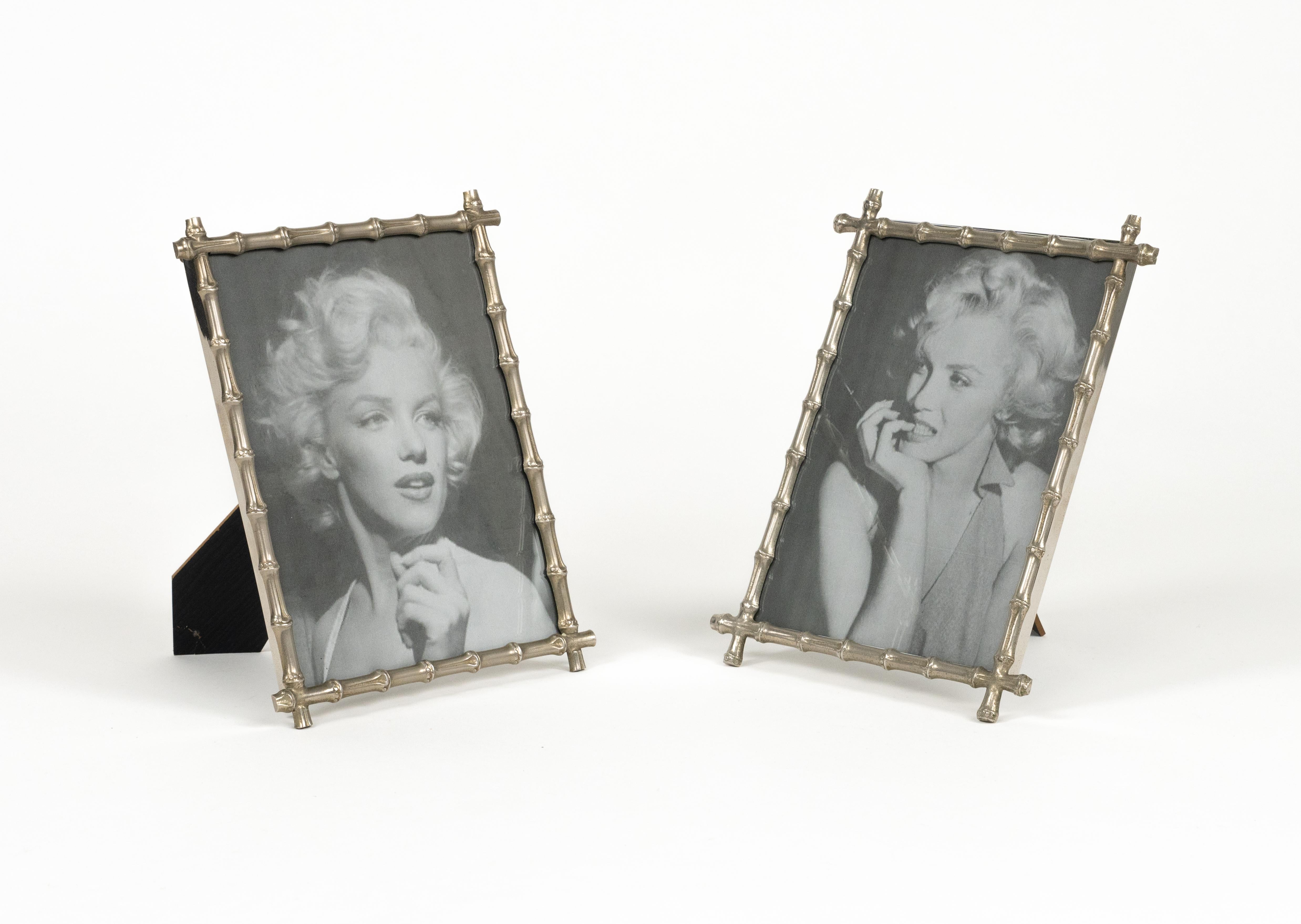 Midcentury Pair of Picture Frame in Faux Bamboo Silvered, Italy, 1970s In Good Condition For Sale In Rome, IT