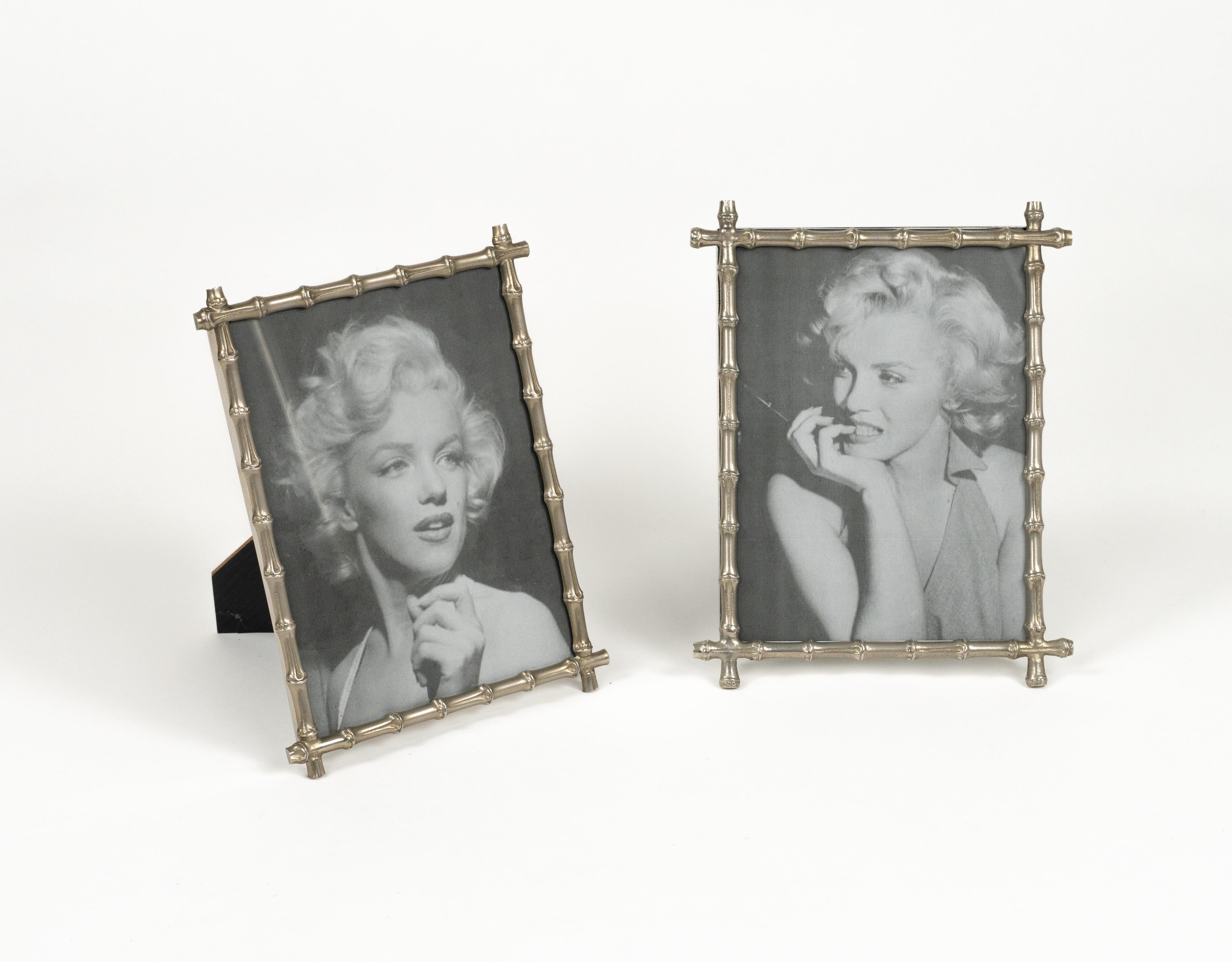 Midcentury Pair of Picture Frame in Faux Bamboo Silvered, Italy, 1970s For Sale 1