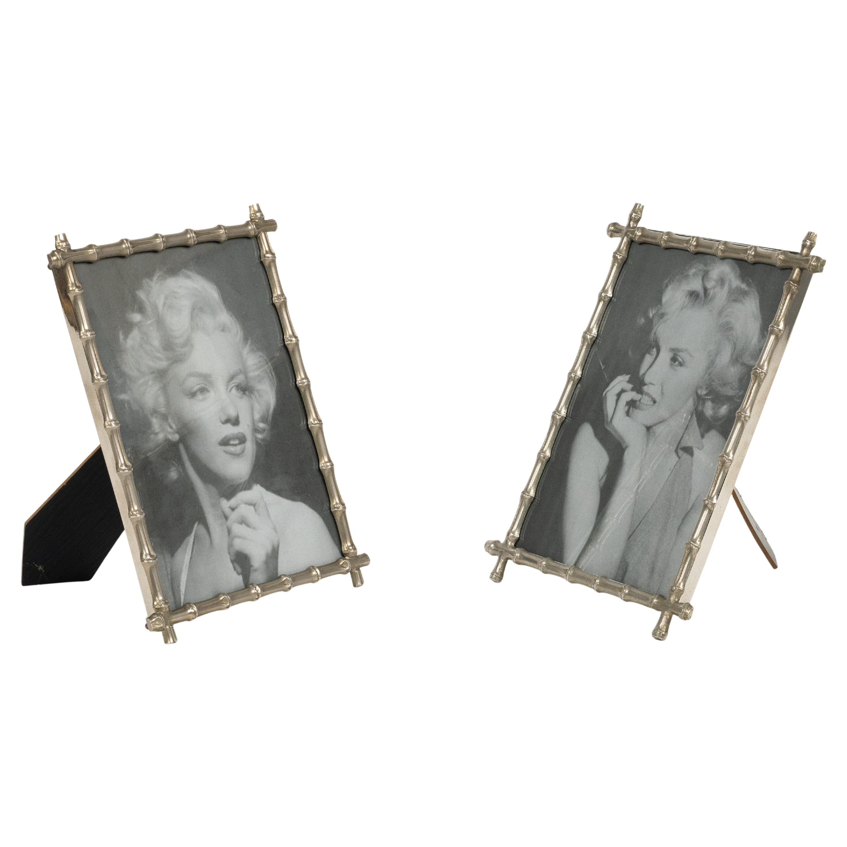 Midcentury Pair of Picture Frame in Faux Bamboo Silvered, Italy, 1970s