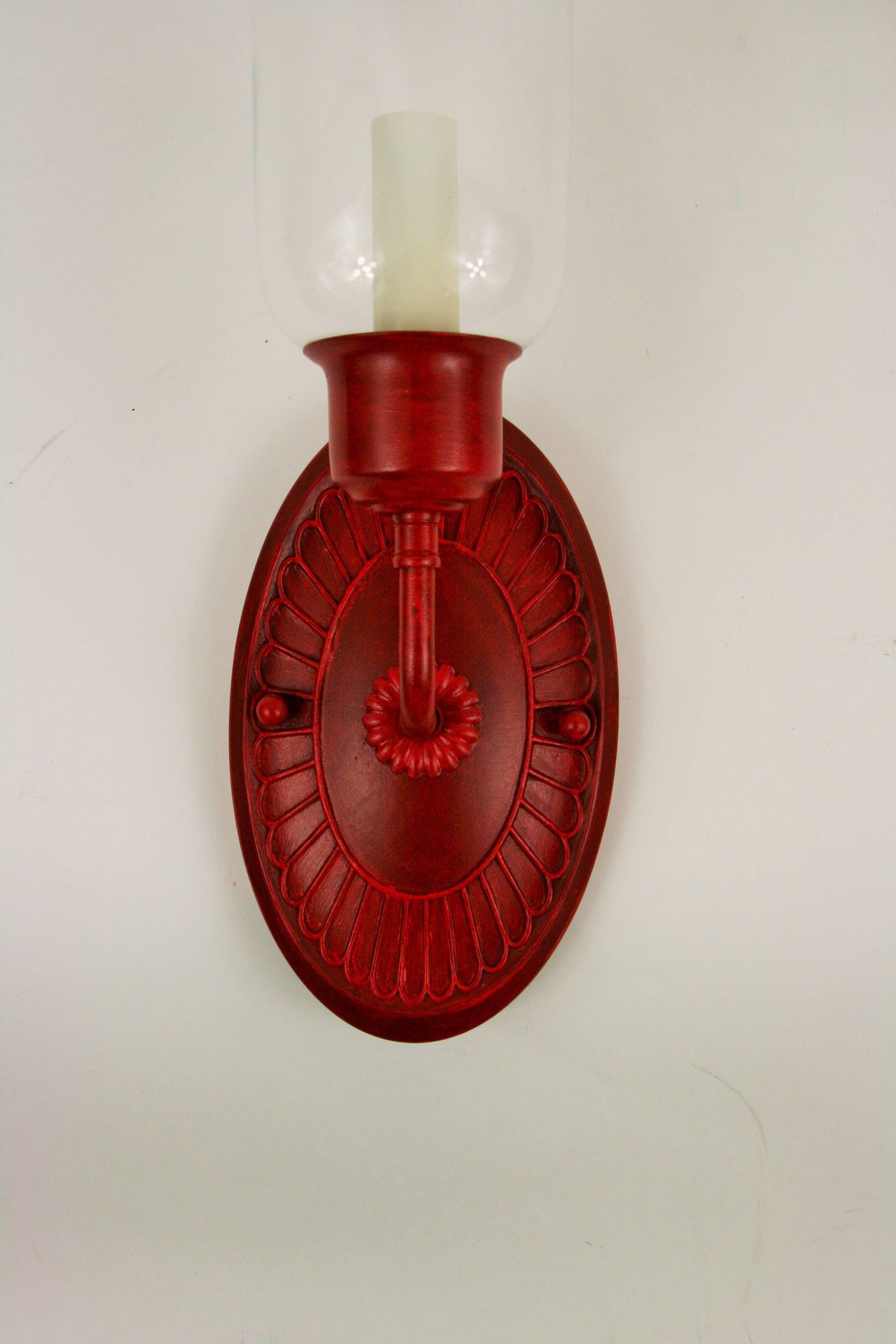  Nautical Pair  Red Hurricane Sconces In Good Condition In Douglas Manor, NY